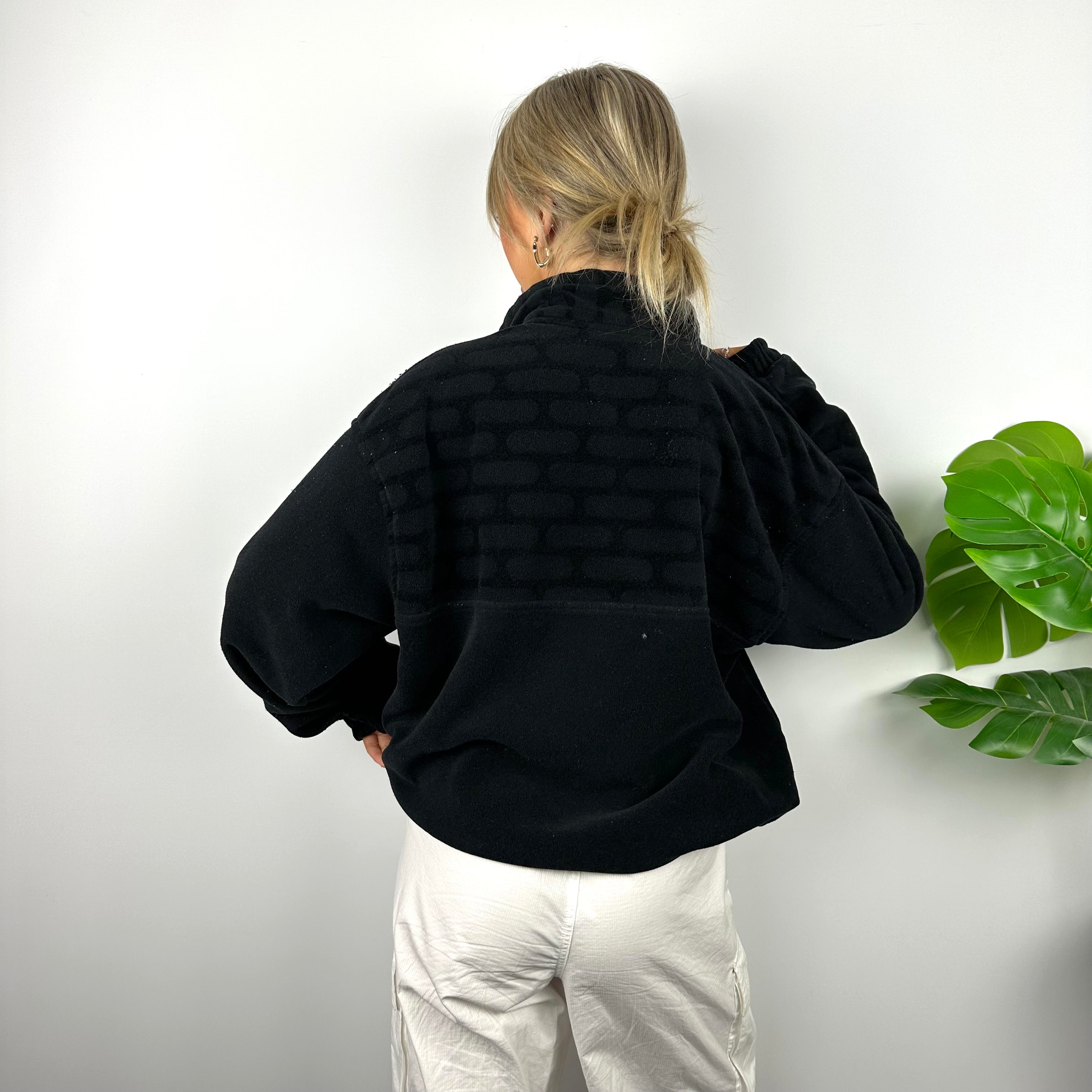 FILA Black Embroidered Spell Out Teddy Bear Fleece Quarter Zip Sweatshirt (M)