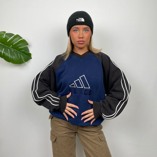 Adidas Navy Embroidered Spell Out Sweatshirt (L)