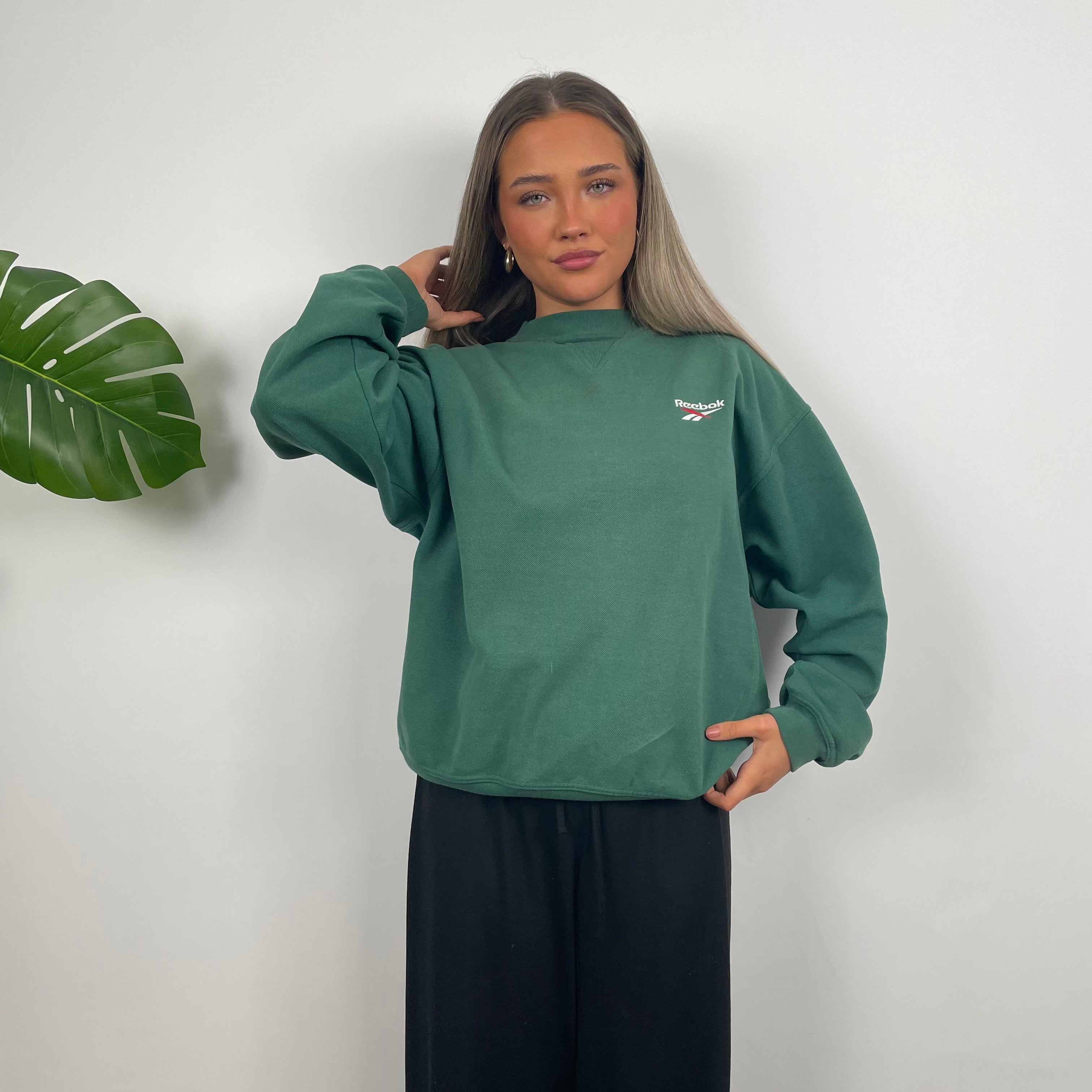 Reebok Green Embroidered Spell Out Sweatshirt (S)