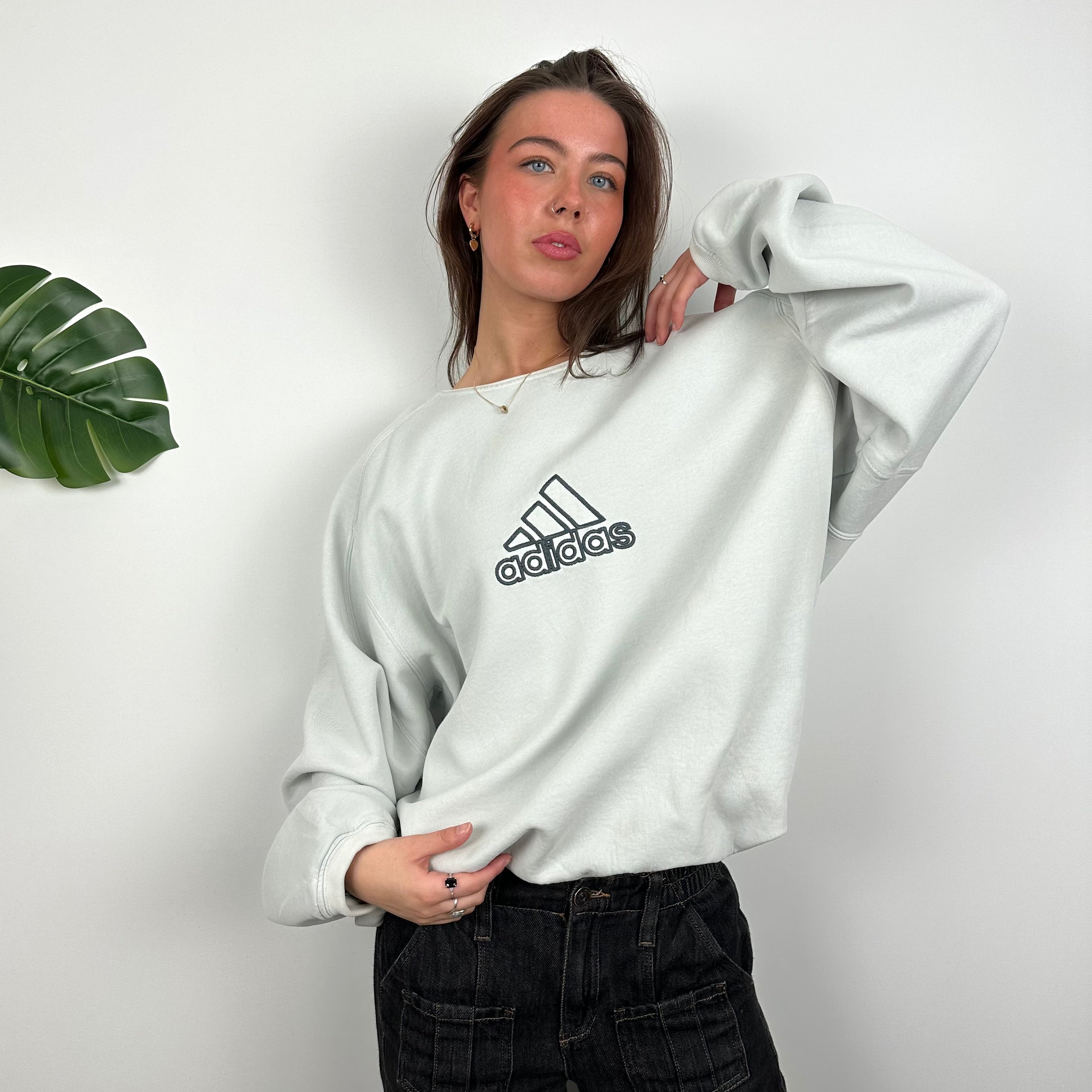 Adidas Grey Embroidered Spell Out Sweatshirt (XL)