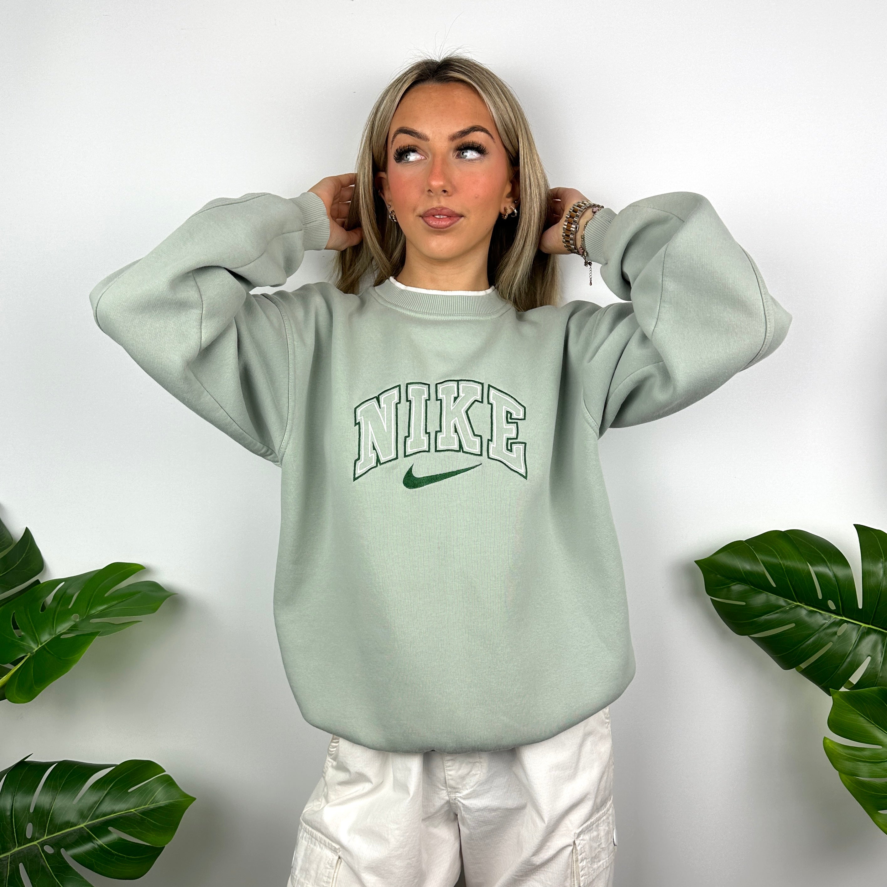 Nike Mint Green Embroidered Spell Out Sweatshirt (M)