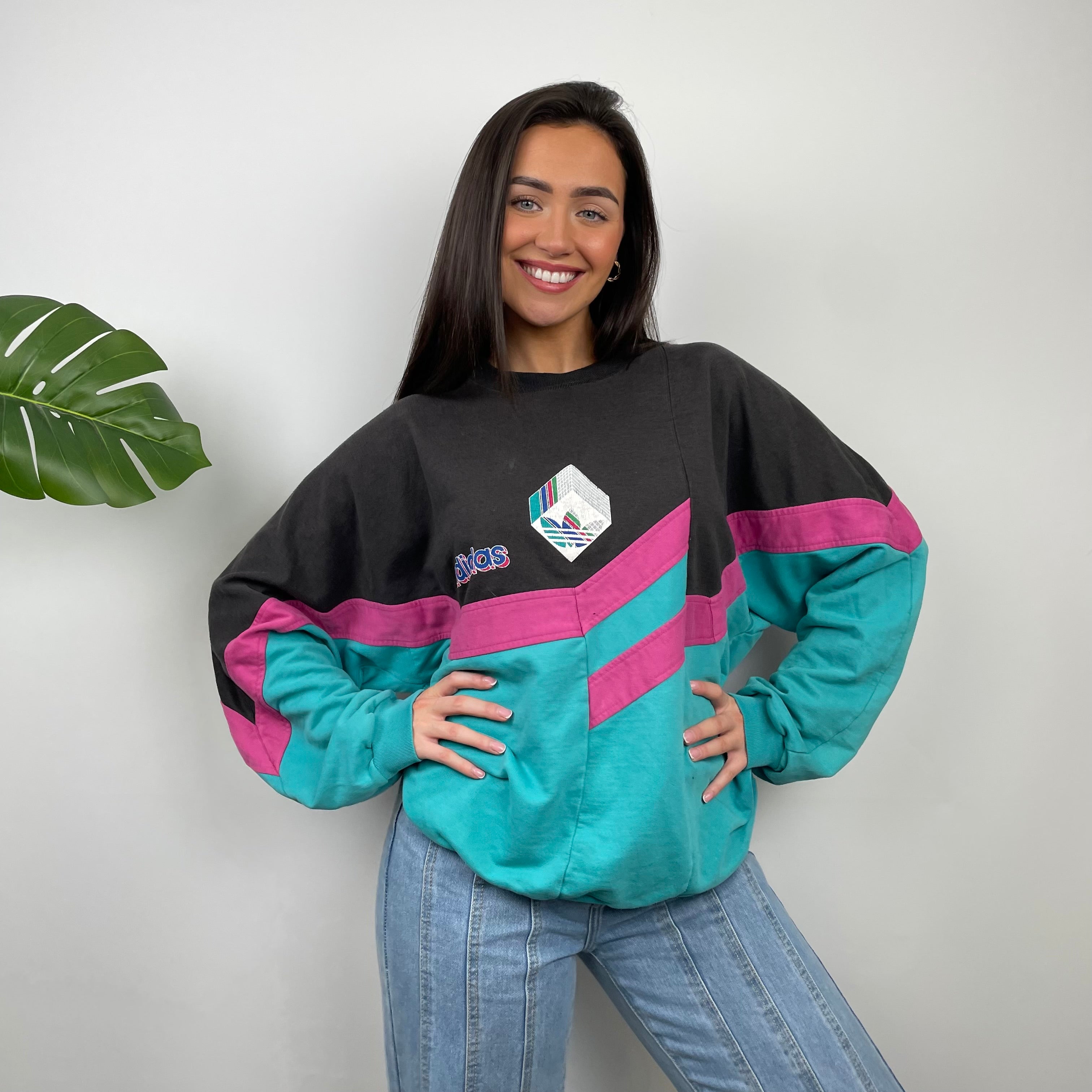 Adidas Colour Block Embroidered Spell Out Sweatshirt (L)