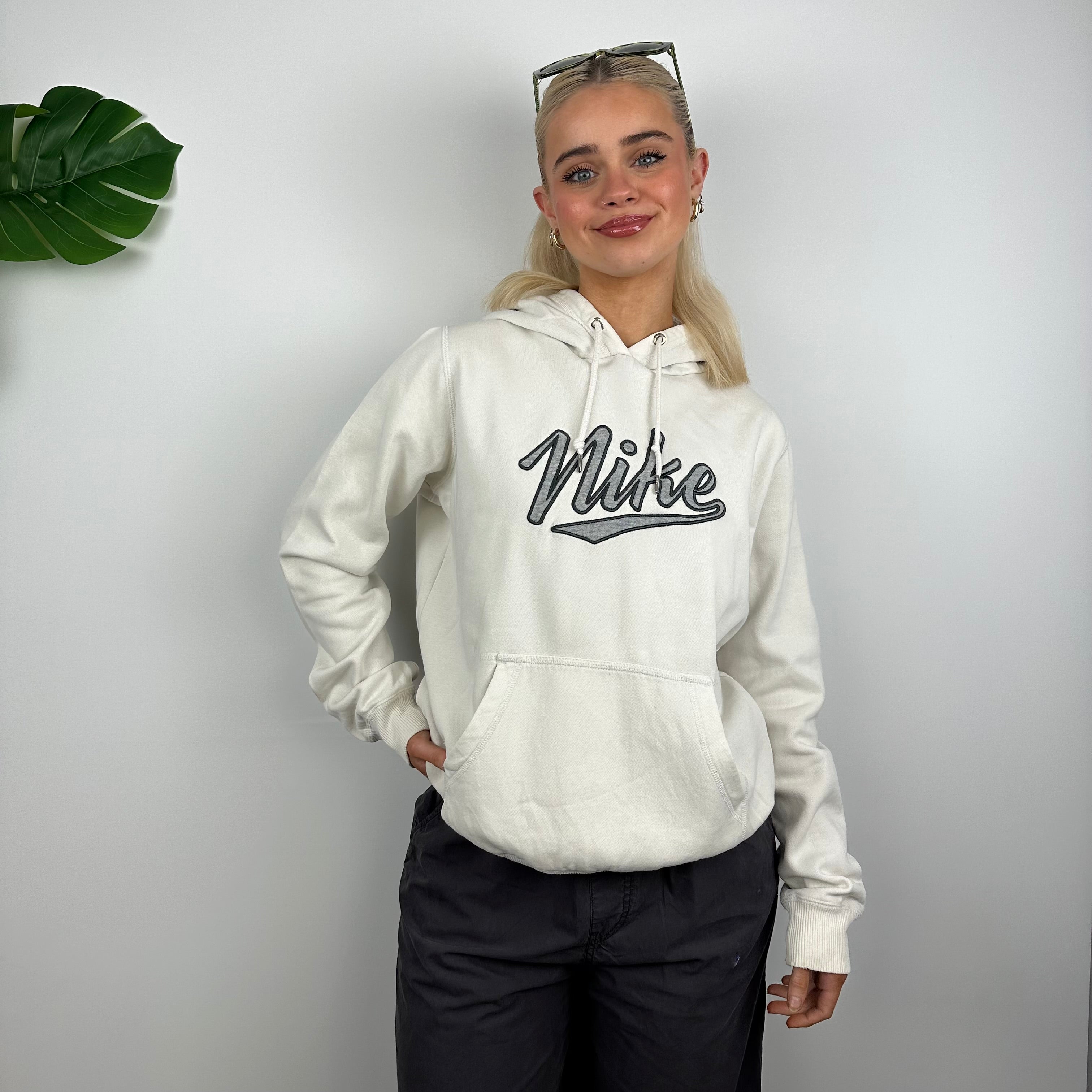 Nike White Embroidered Spell Out Hoodie (M)