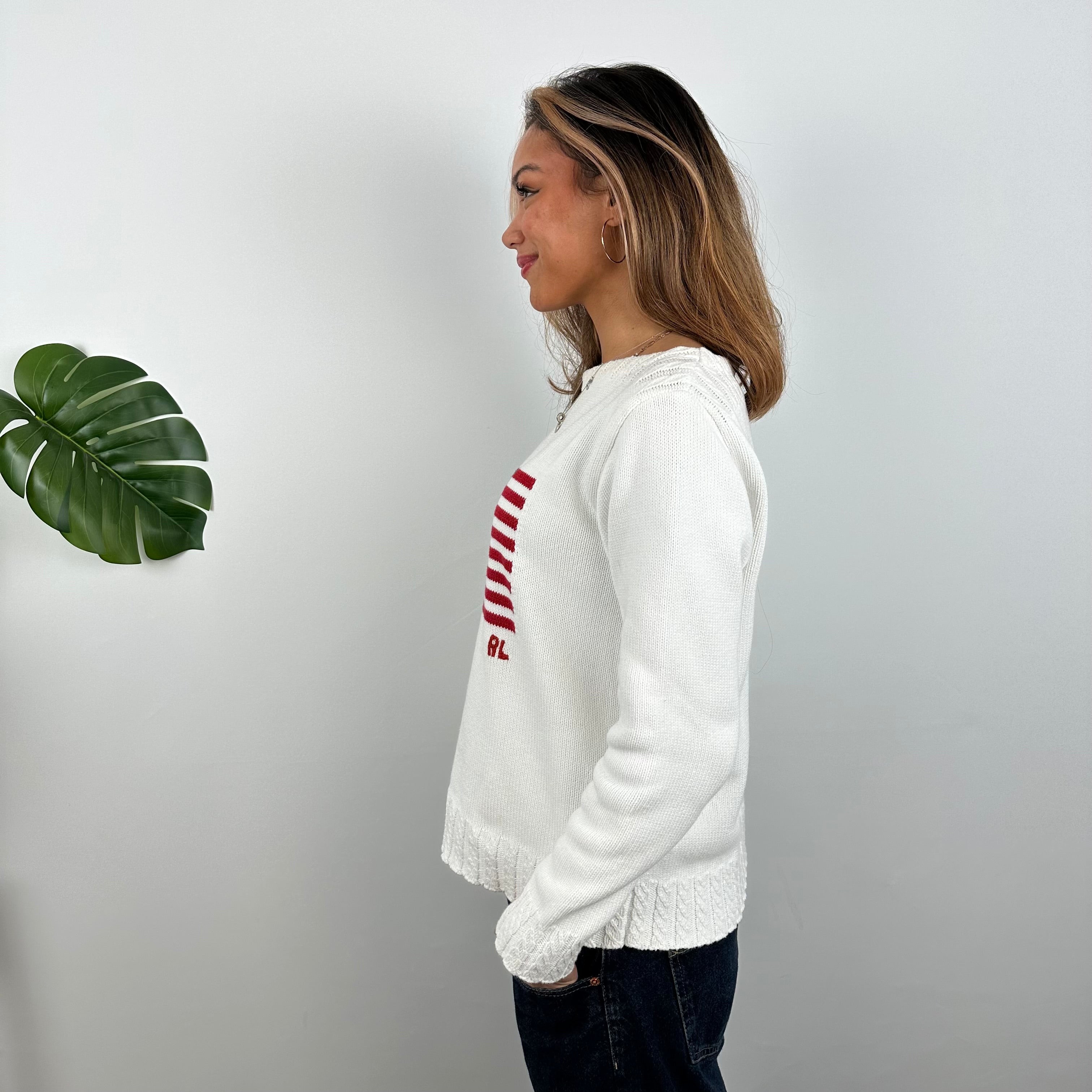 Polo Ralph Lauren White Embroidered Spell Out Knitted Sweater (S)