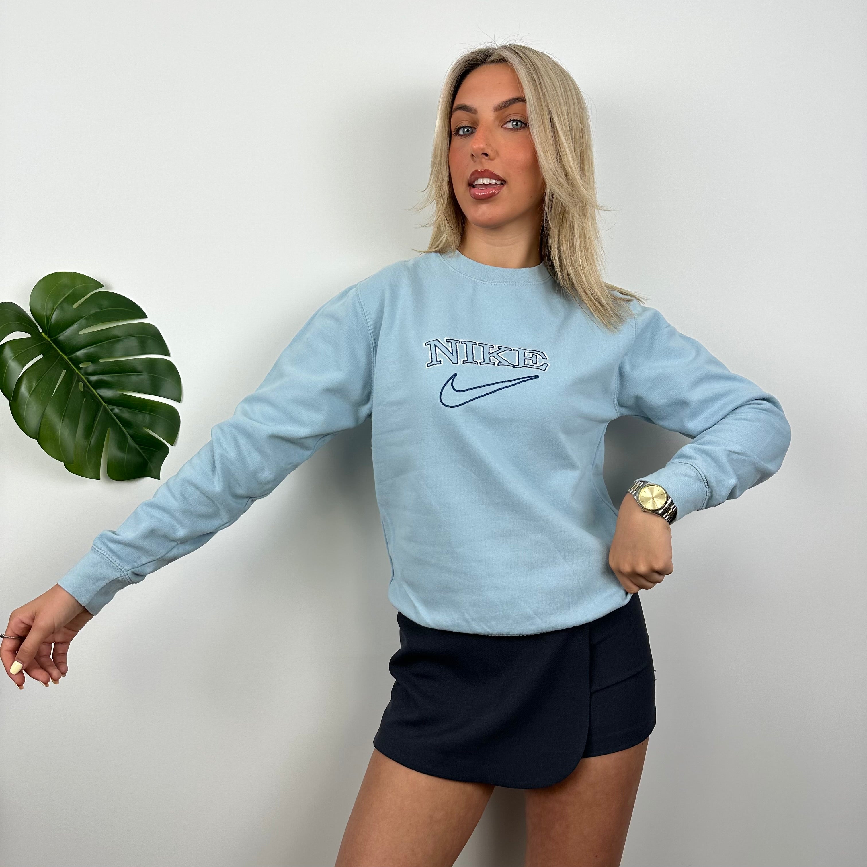 Nike Baby Blue Embroidered Spell Out Sweatshirt (S)