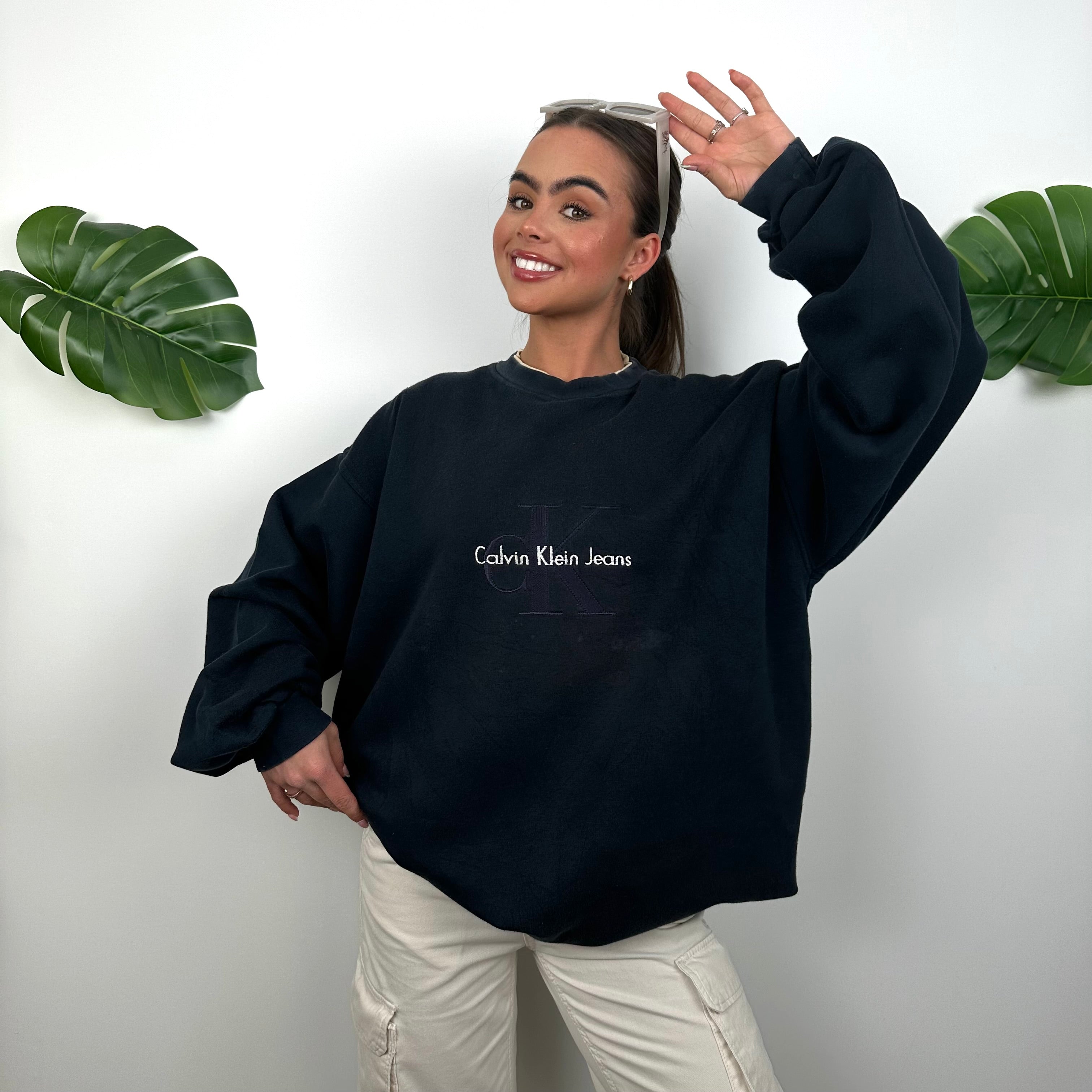 Calvin Klein Navy Embroidered Spell Out Sweatshirt (XL)