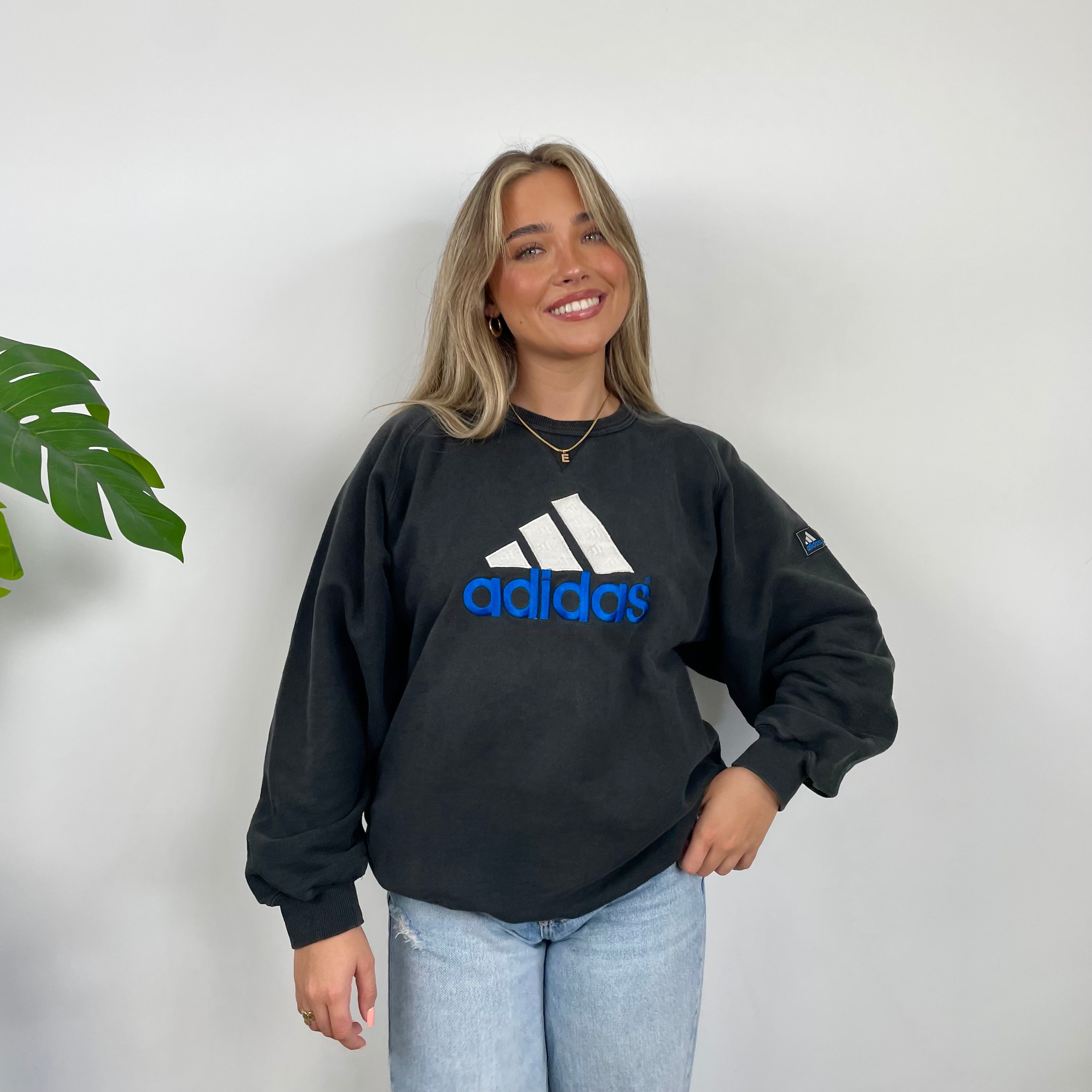 Adidas Black Embroidered Spell Out Sweatshirt (L)