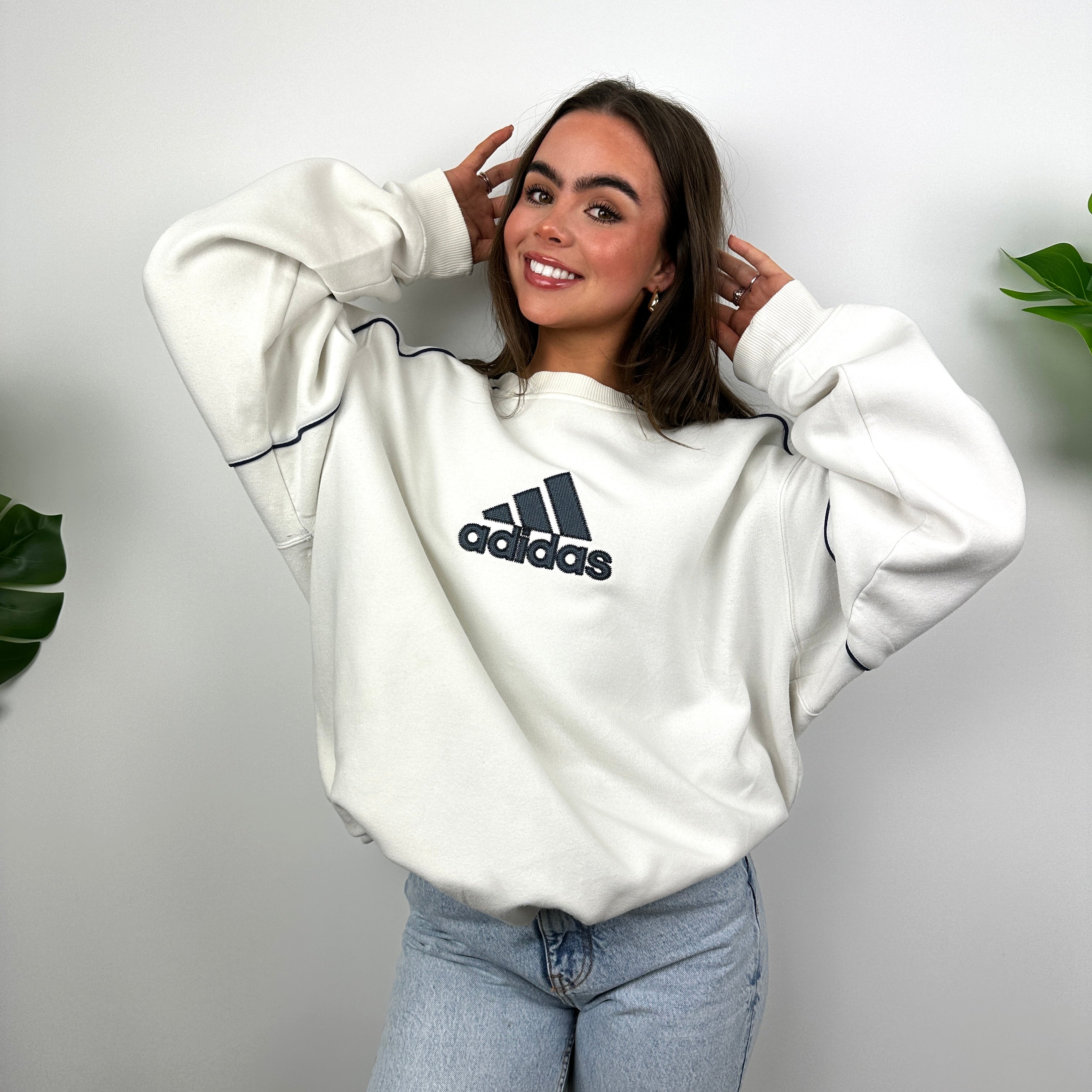 Adidas White Embroidered Spell Out Sweatshirt (L)