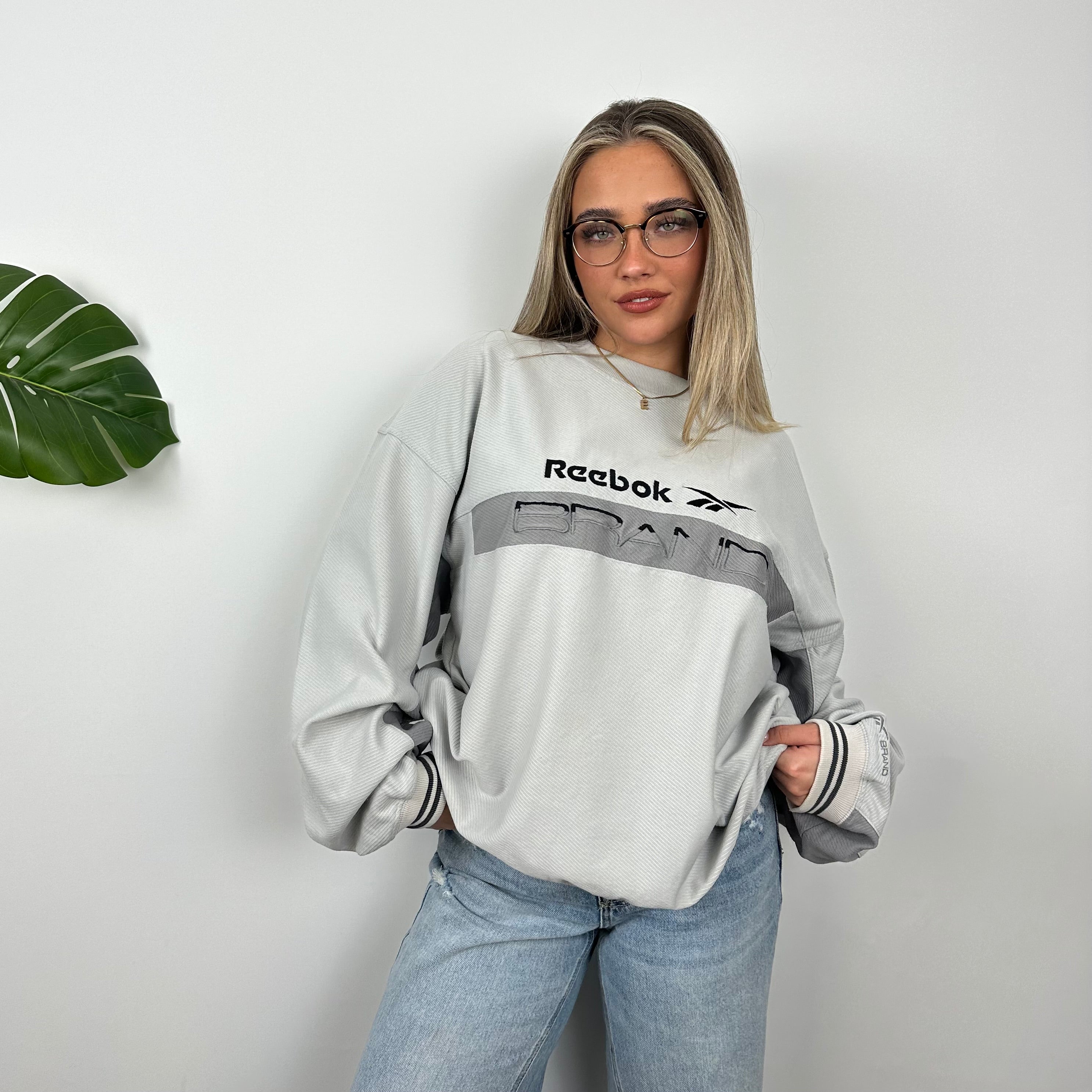 Reebok Brand Grey Embroidered Spell Out Sweatshirt (L)