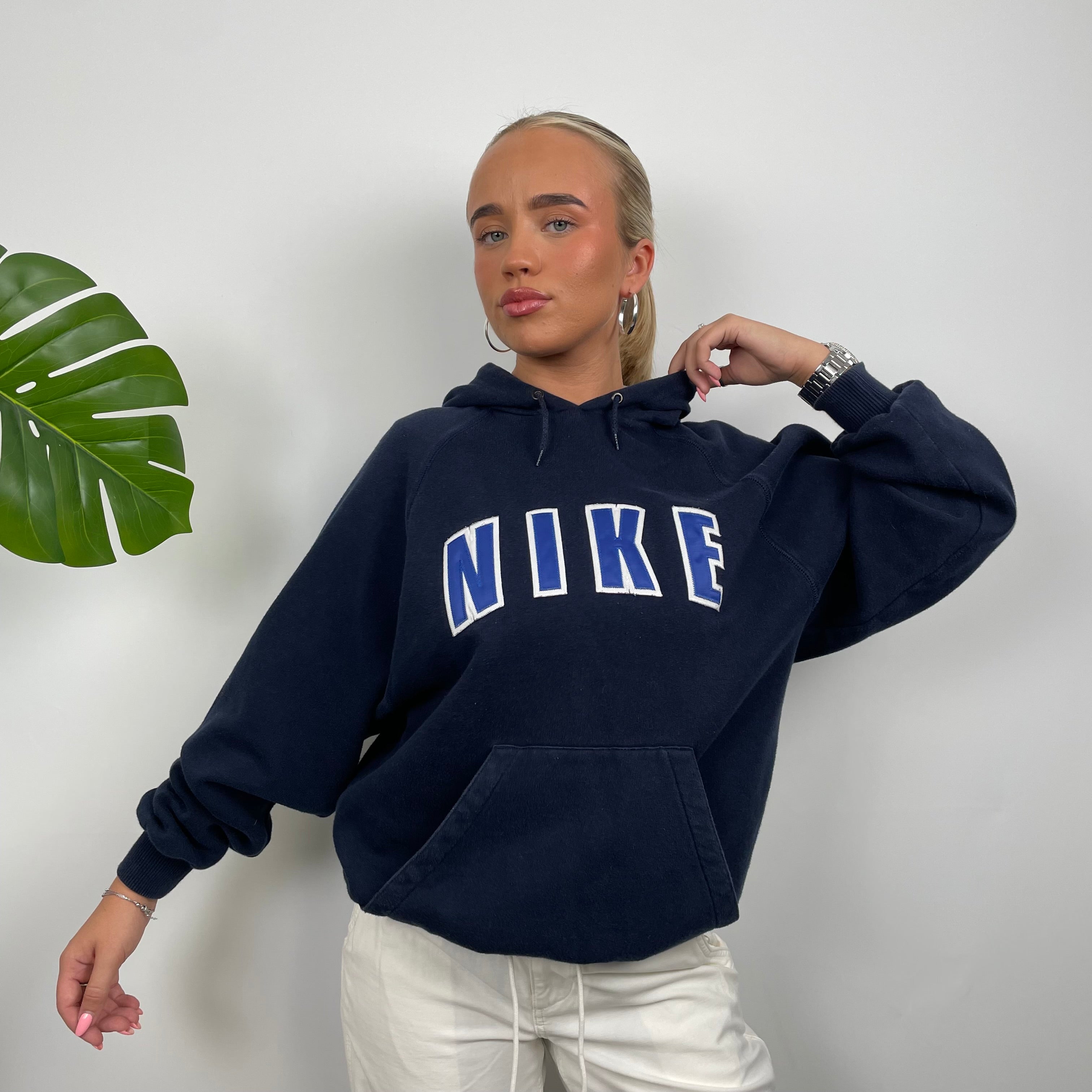 Nike Navy Embroidered Spell Out Hoodie (S)