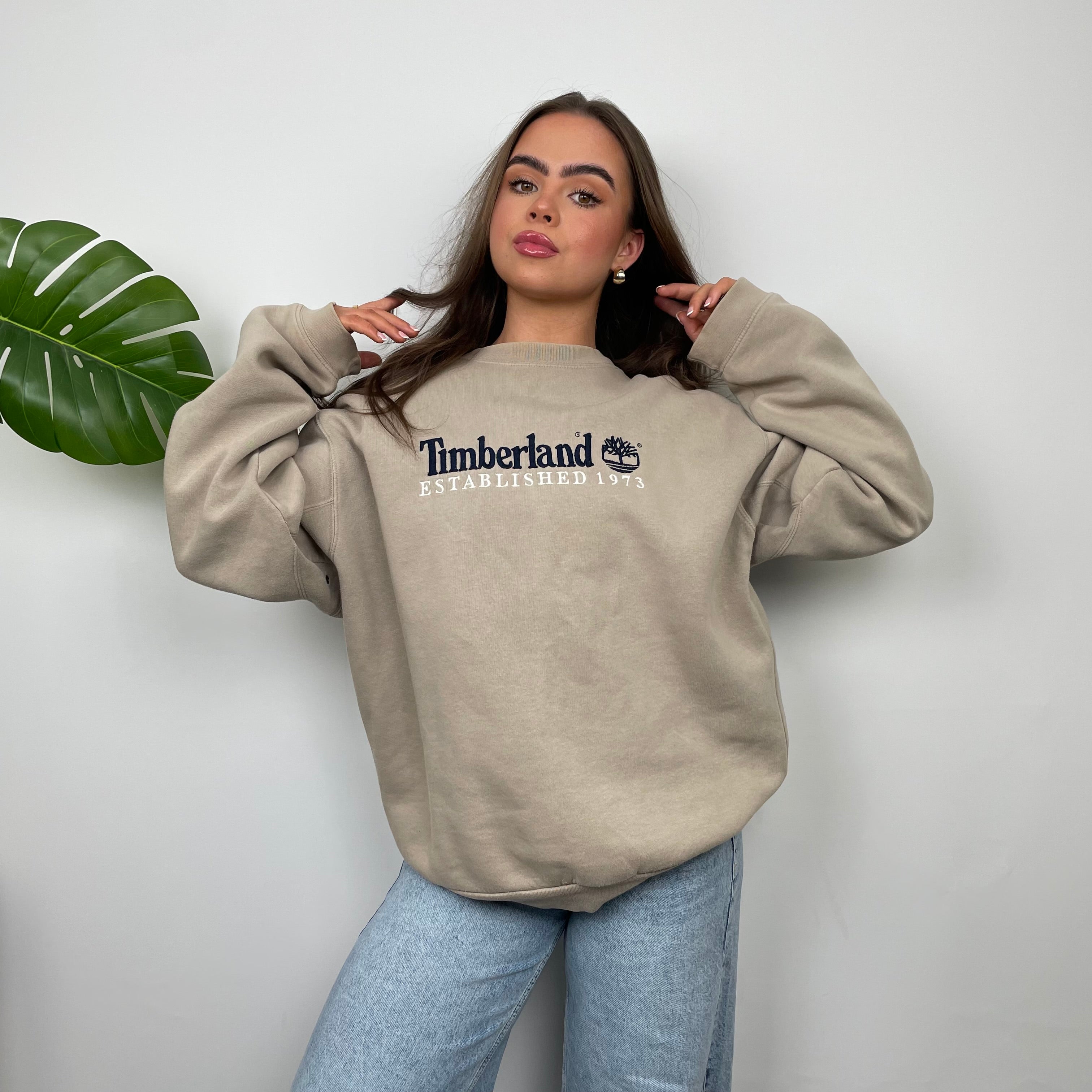 Timberland Beige Embroidered Spell Out Sweatshirt (L)