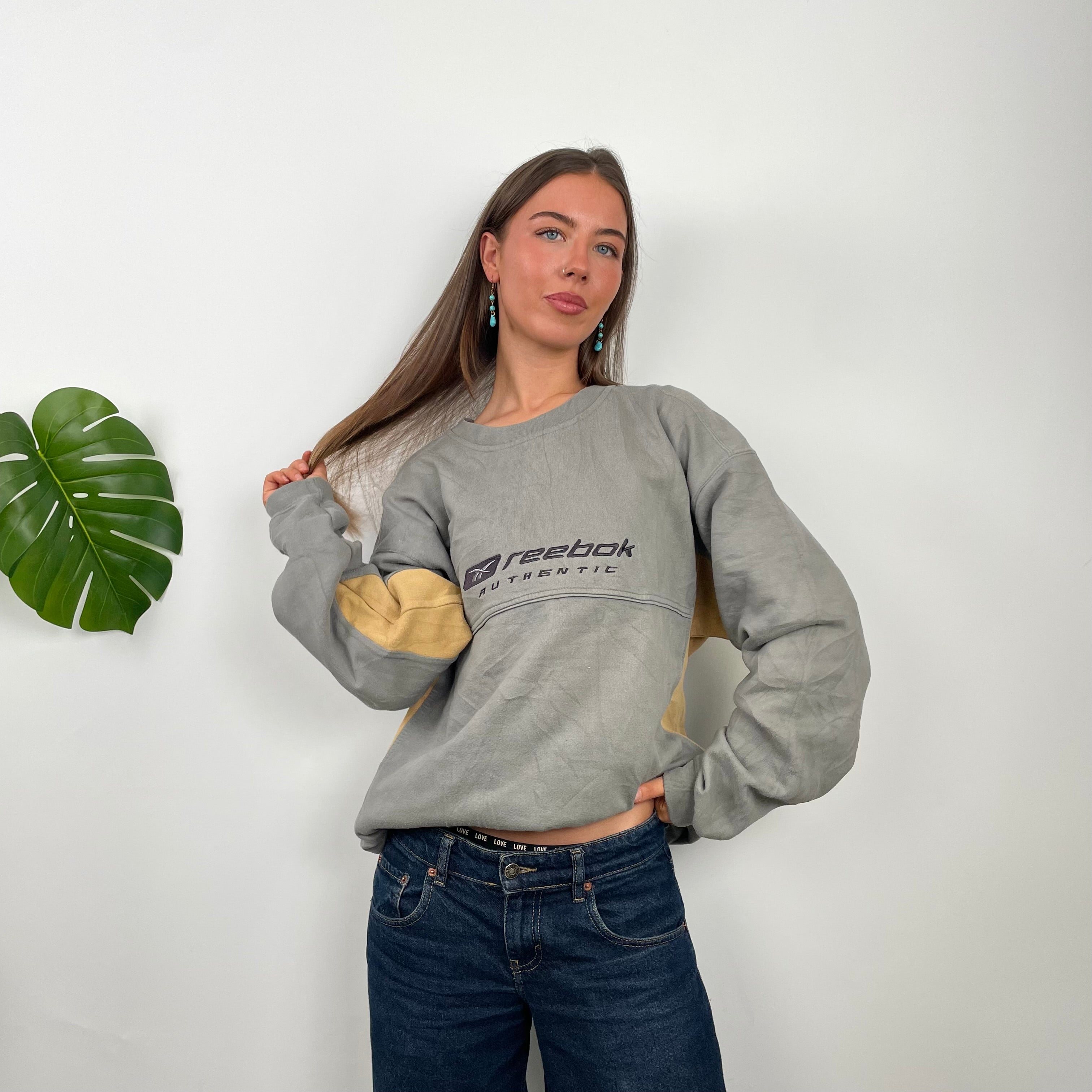 Reebok Authentic Grey Embroidered Spell Out Sweatshirt (XL)
