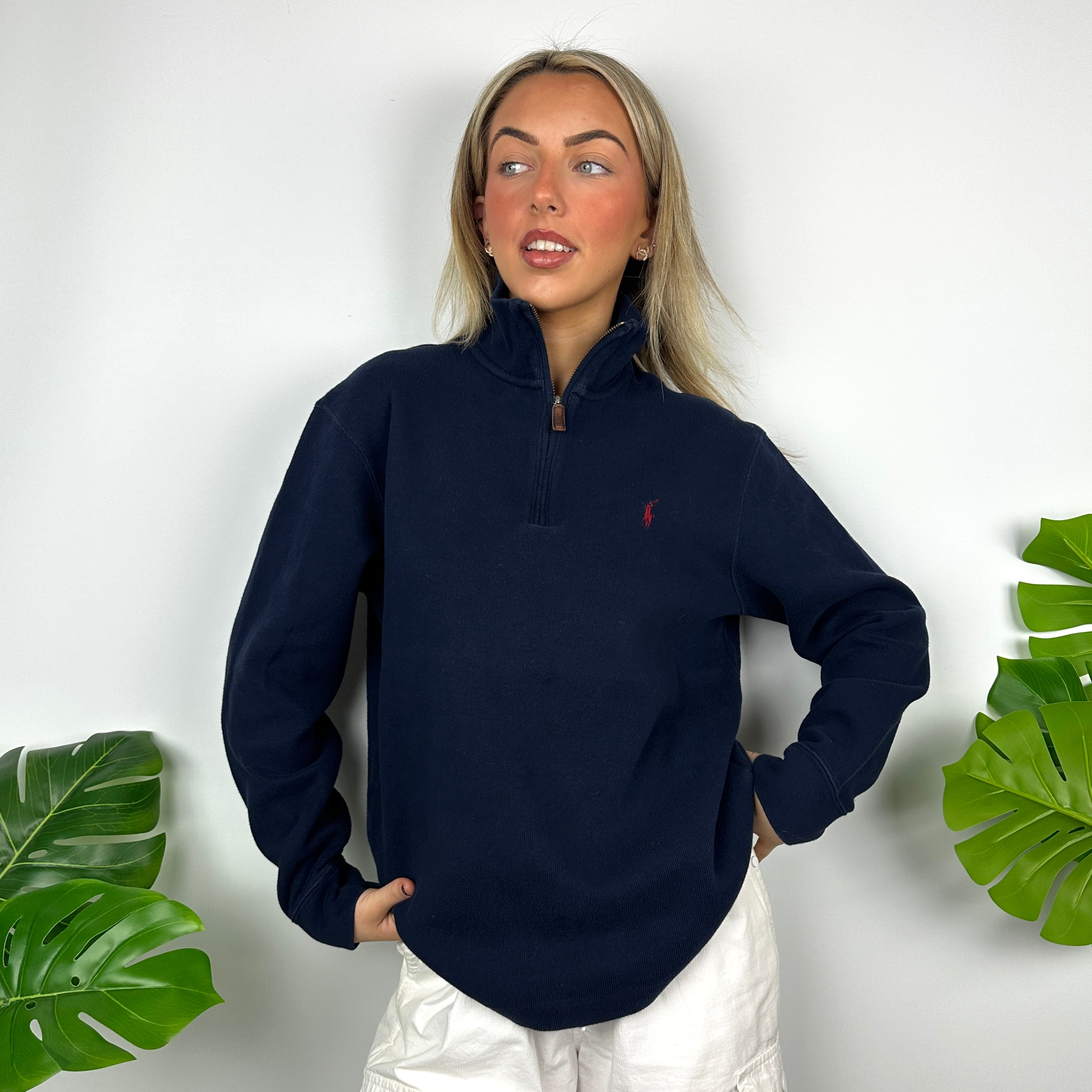 Polo Ralph Lauren Navy Embroidered Logo Quarter Zip Sweatshirt (M)