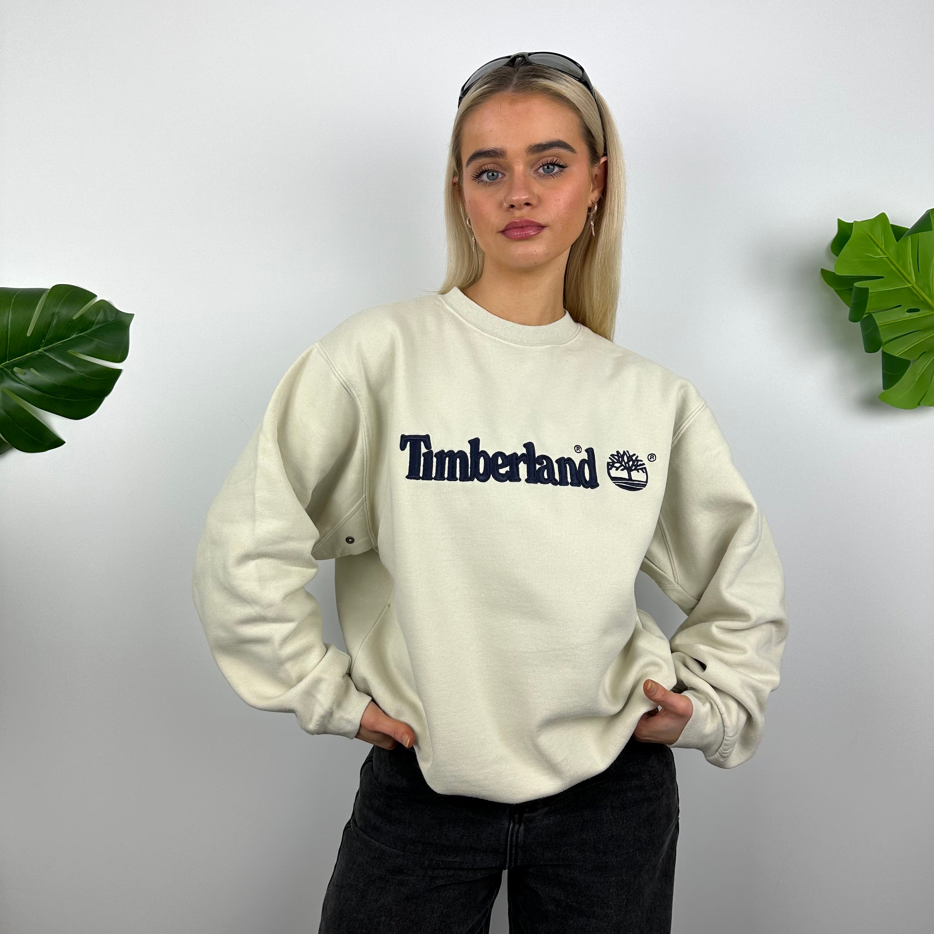 Timberland Cream Embroidered Spell Out Sweatshirt (M)