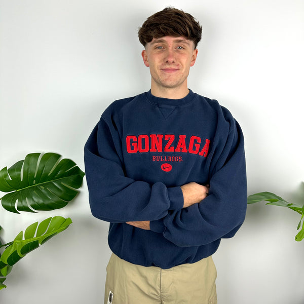 Nike x Gonzaga Bulldogs Navy Embroidered Spell Out Sweatshirt (M)