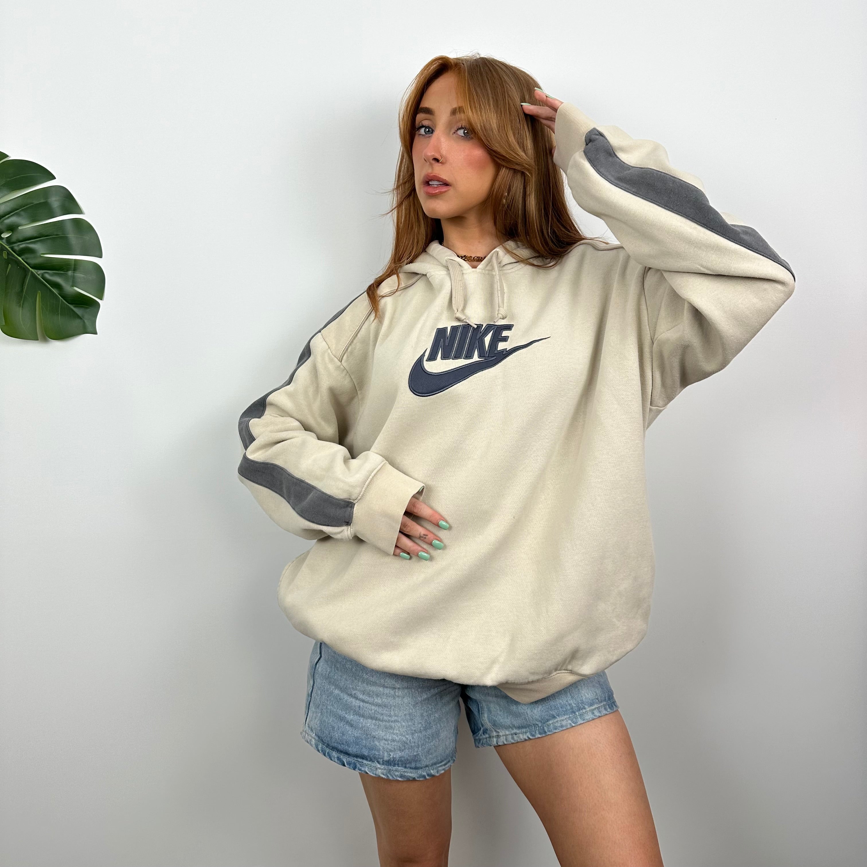 Nike RARE Cream Embroidered Spell out Hoodie (XL)