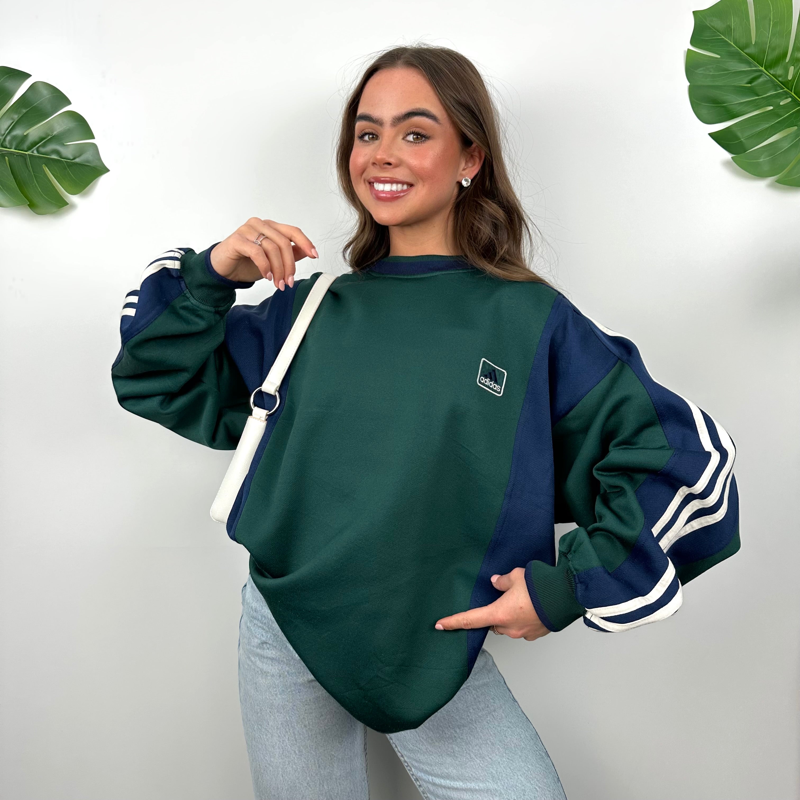 Adidas Green Embroidered Spell Out Sweatshirt (M)