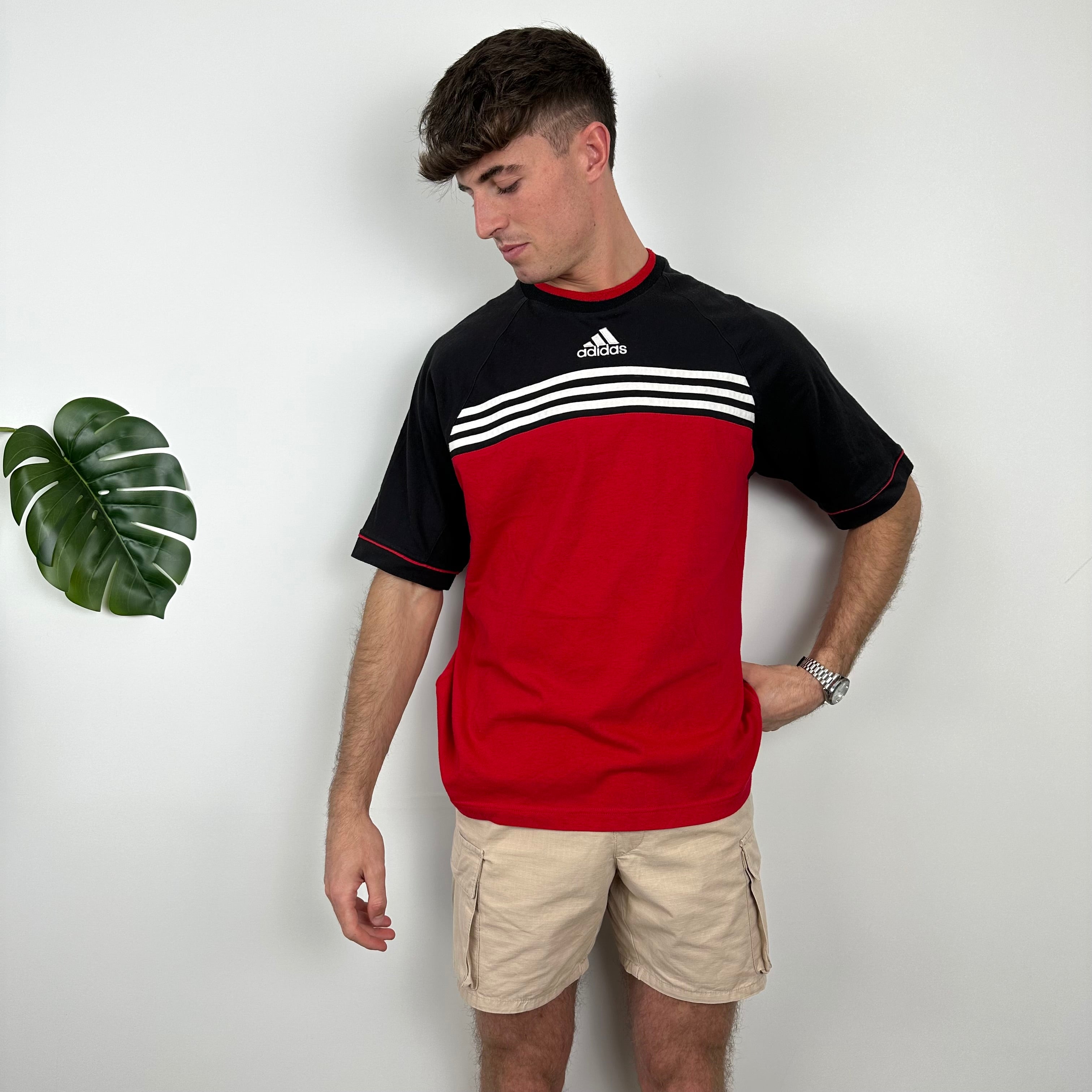 Adidas RARE Black & Red Embroidered Spell Out T Shirt (L)