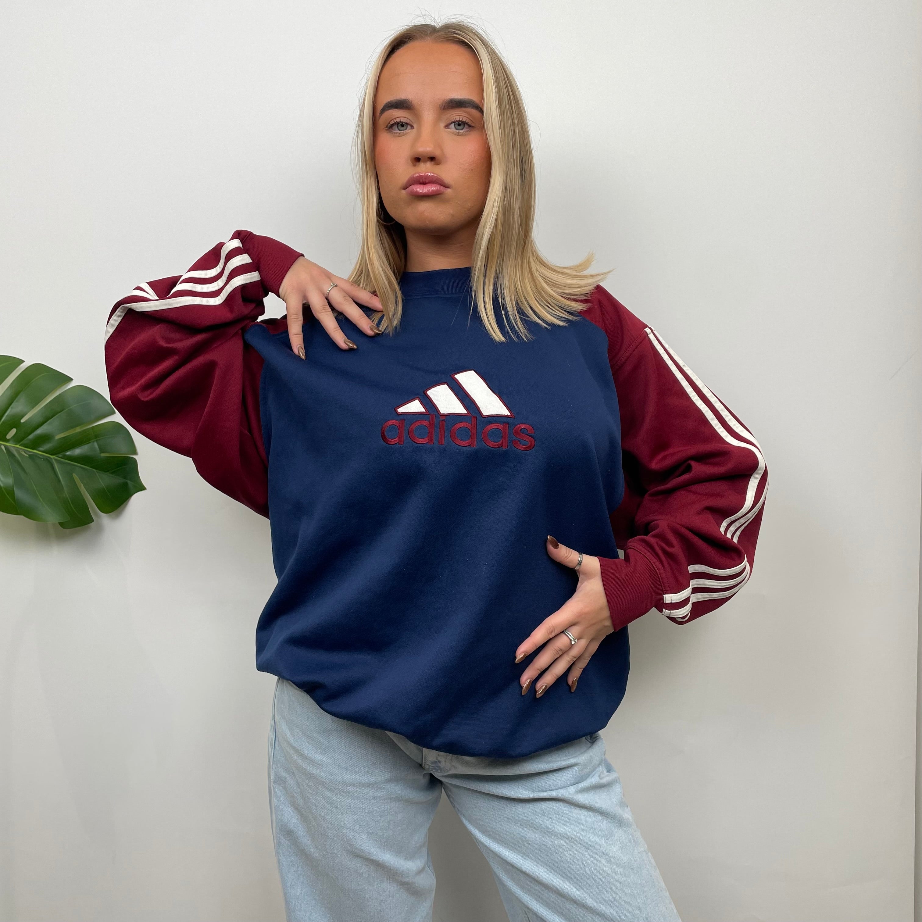 Adidas RARE Red and Navy Embroidered Spell Out Sweatshirt (L)