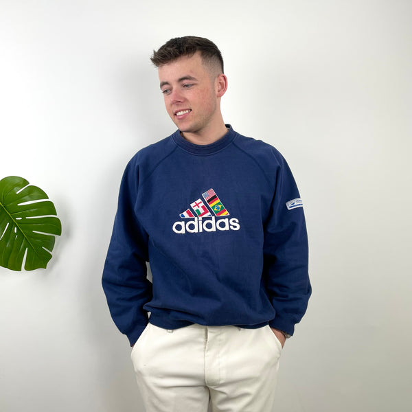 Adidas RARE Navy Embroidered Spell Out Sweatshirt (M)