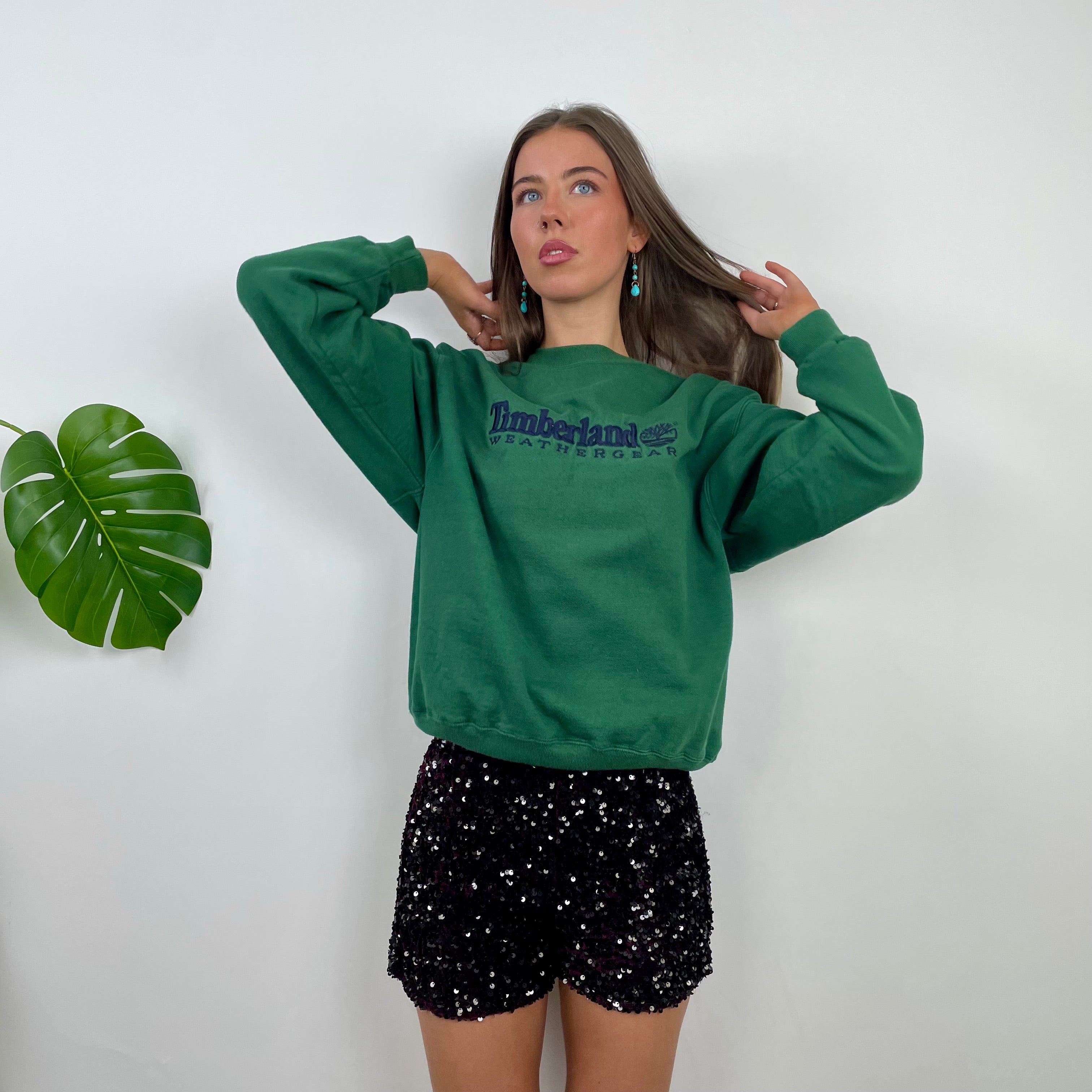 Timberland Green Embroidered Spell Out Sweatshirt (M)