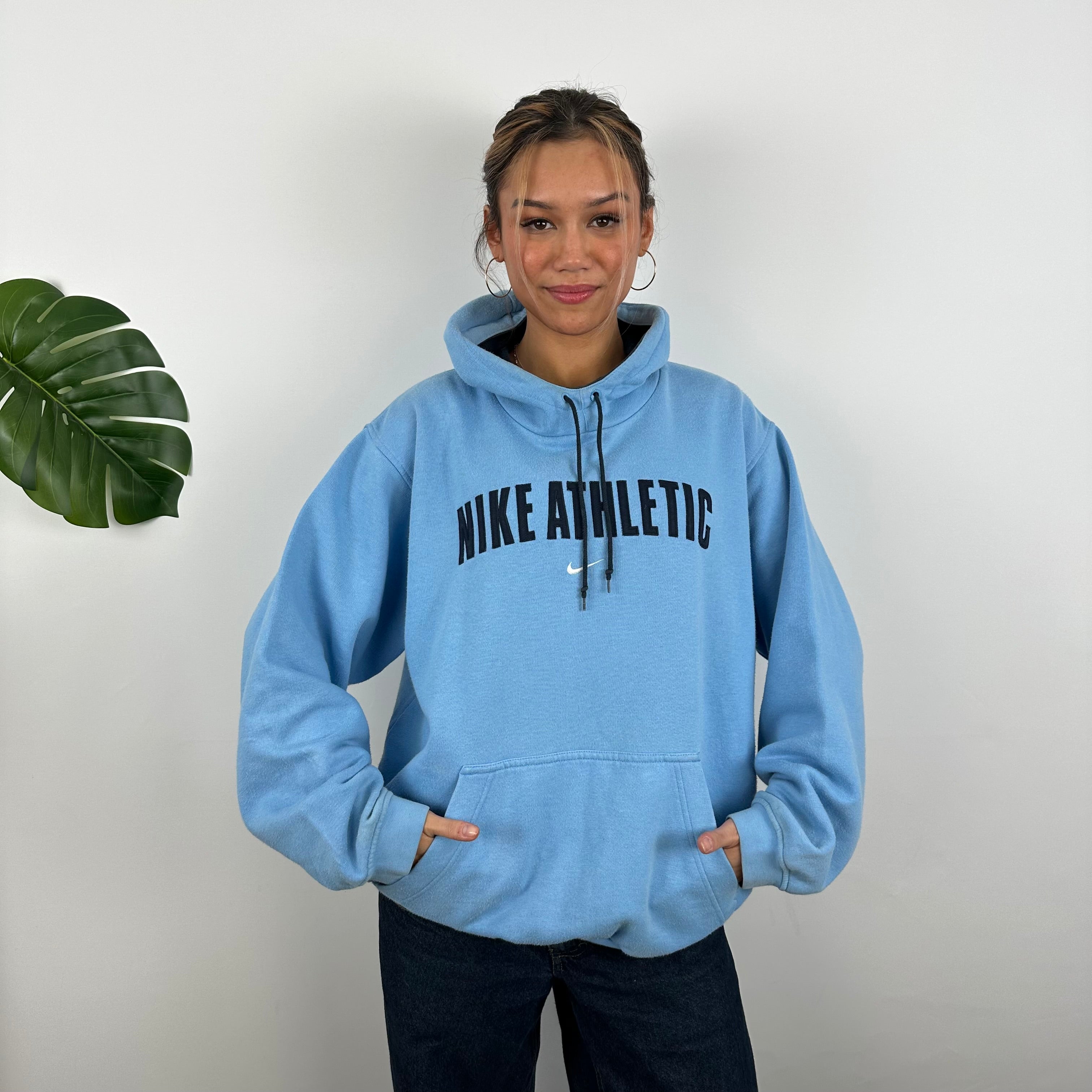 Nike Athletic Baby Blue Embroidered Spell Out Hoodie (M)