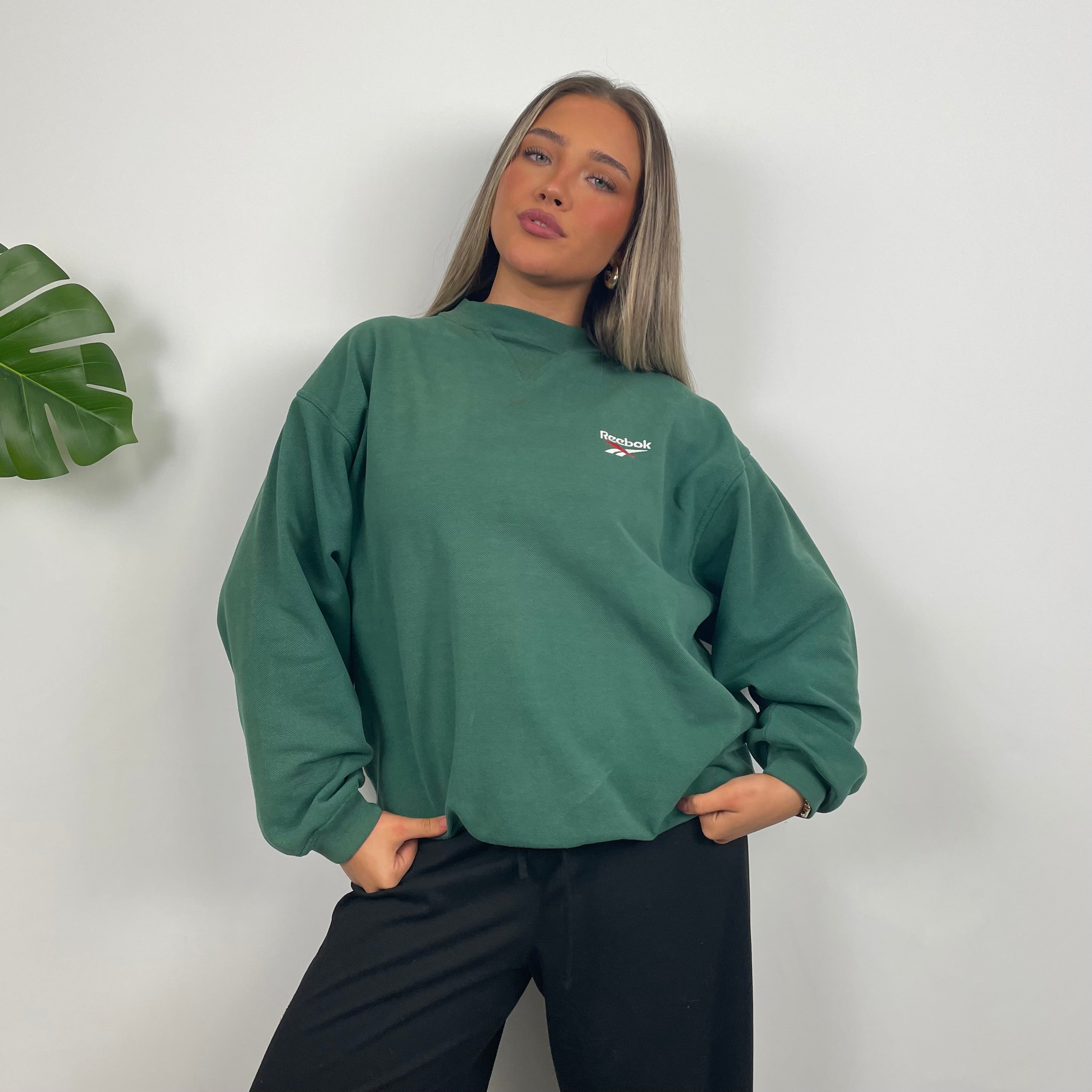 Reebok Green Embroidered Spell Out Sweatshirt (S)