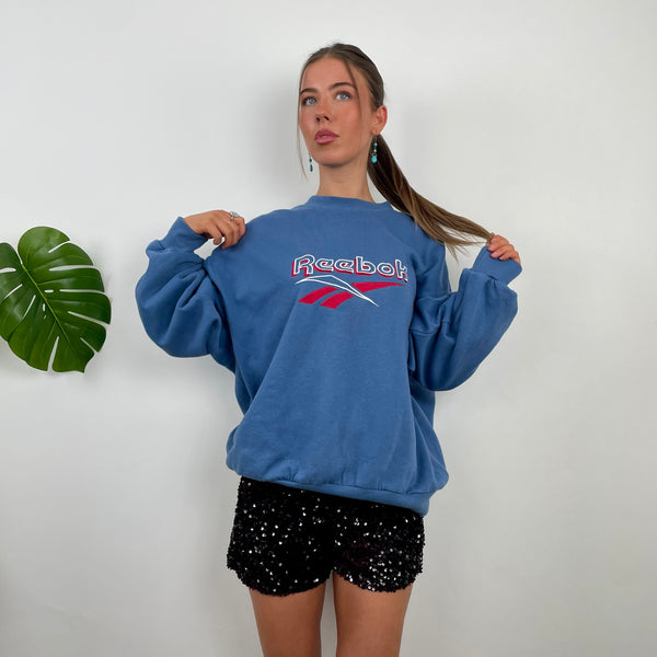 Reebok RARE Blue Embroidered Spell Out Sweatshirt (L)