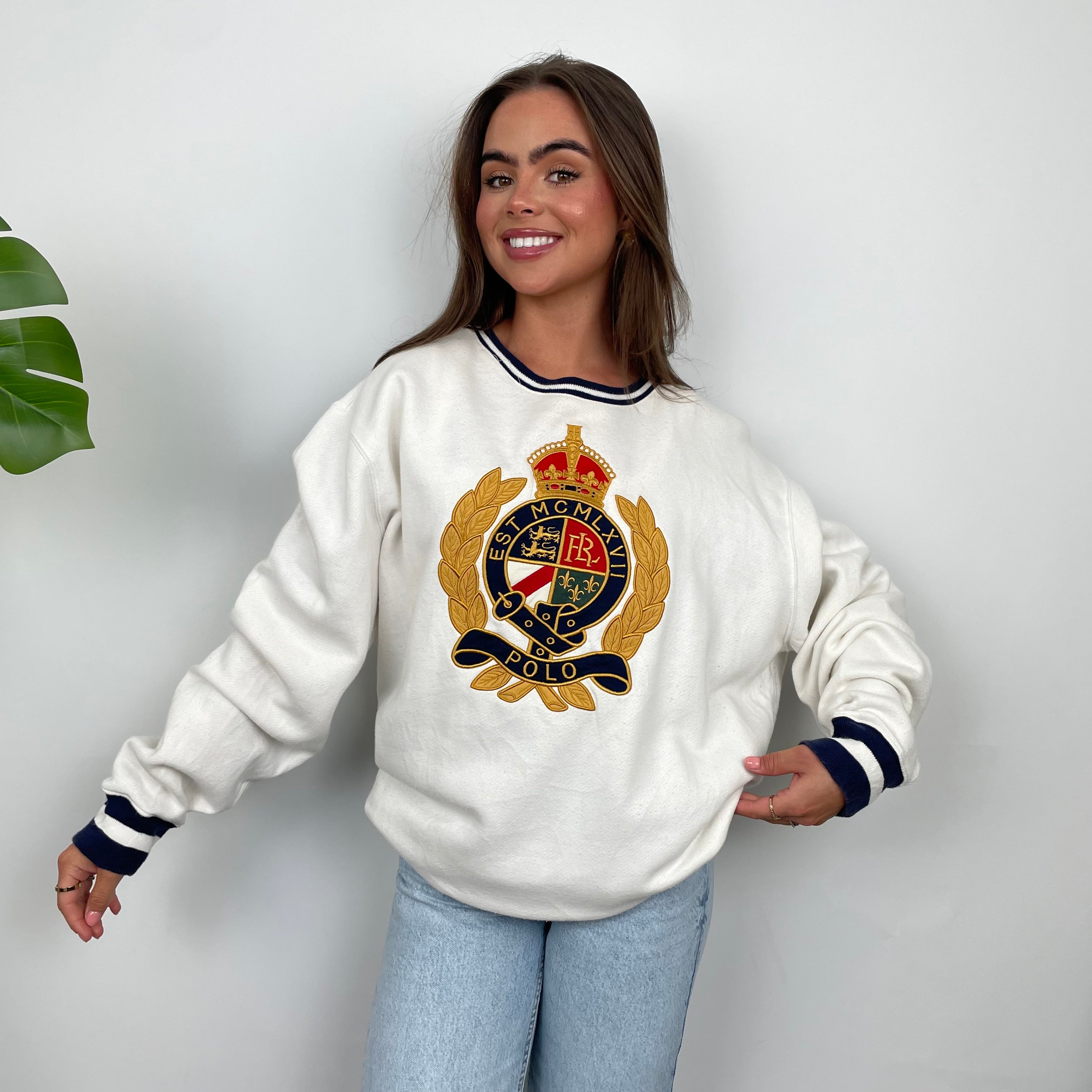 Polo Ralph Lauren White Embroidered Spell Out Sweatshirt (L)