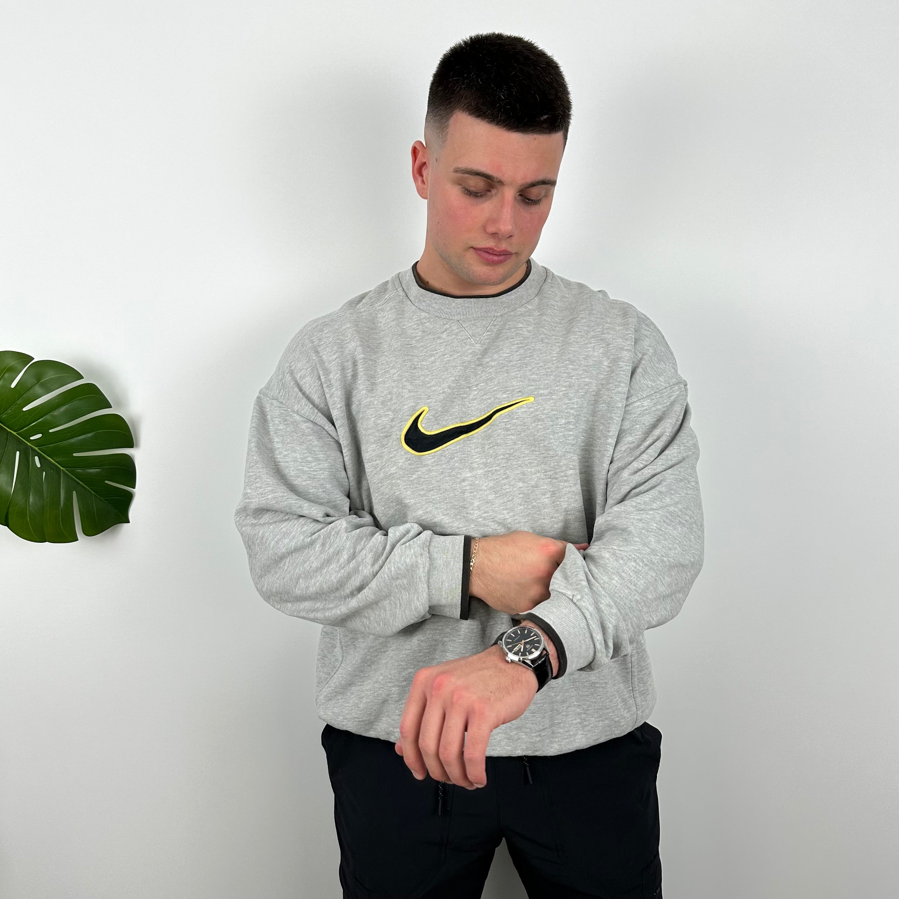 Nike Grey Embroidered Swoosh Sweatshirt (XL)