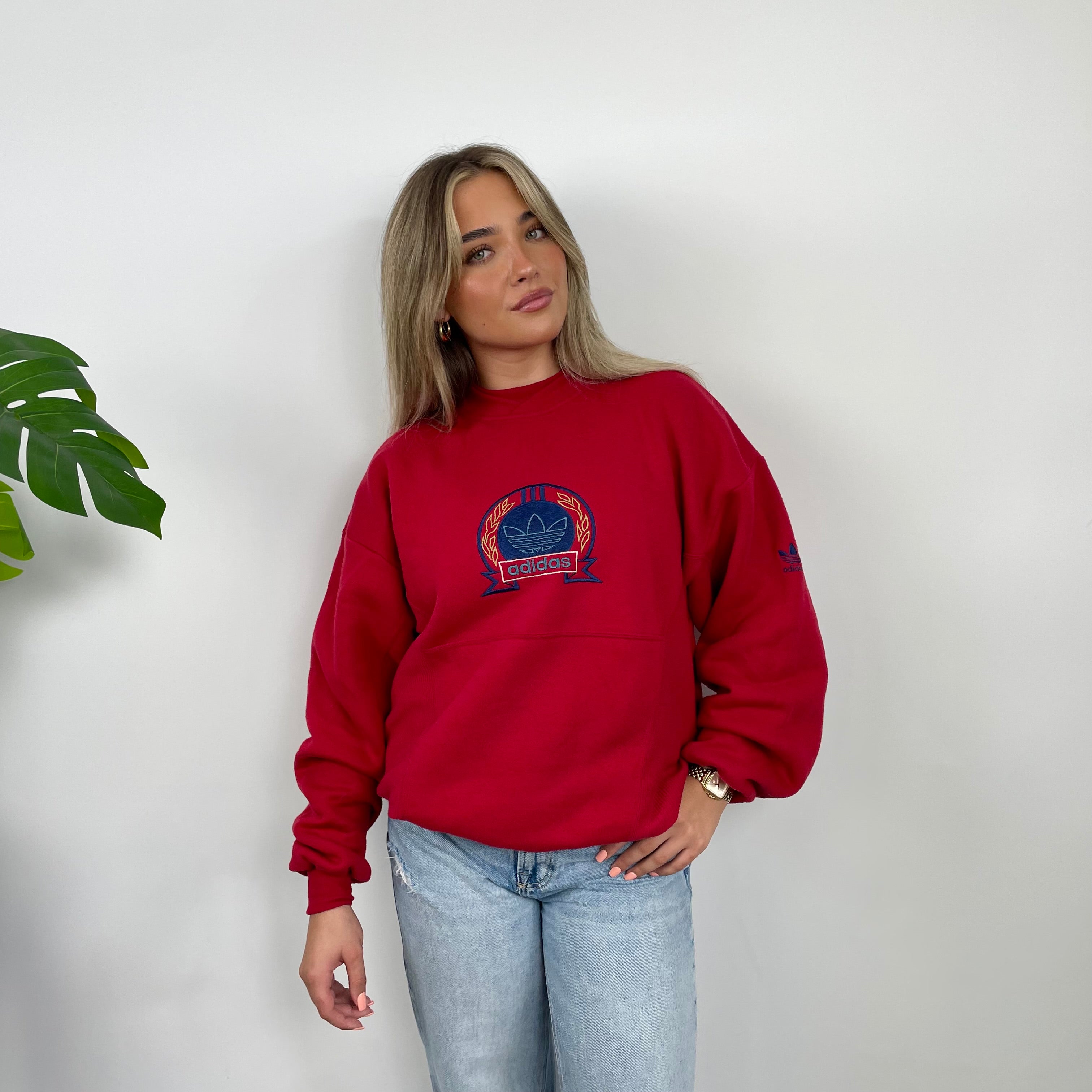 Adidas Red Embroidered Spell Out Sweatshirt (M)