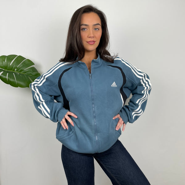 Adidas RARE Baby Blue Embroidered Spell Out Zip Up Hoodie Jacket (XL)