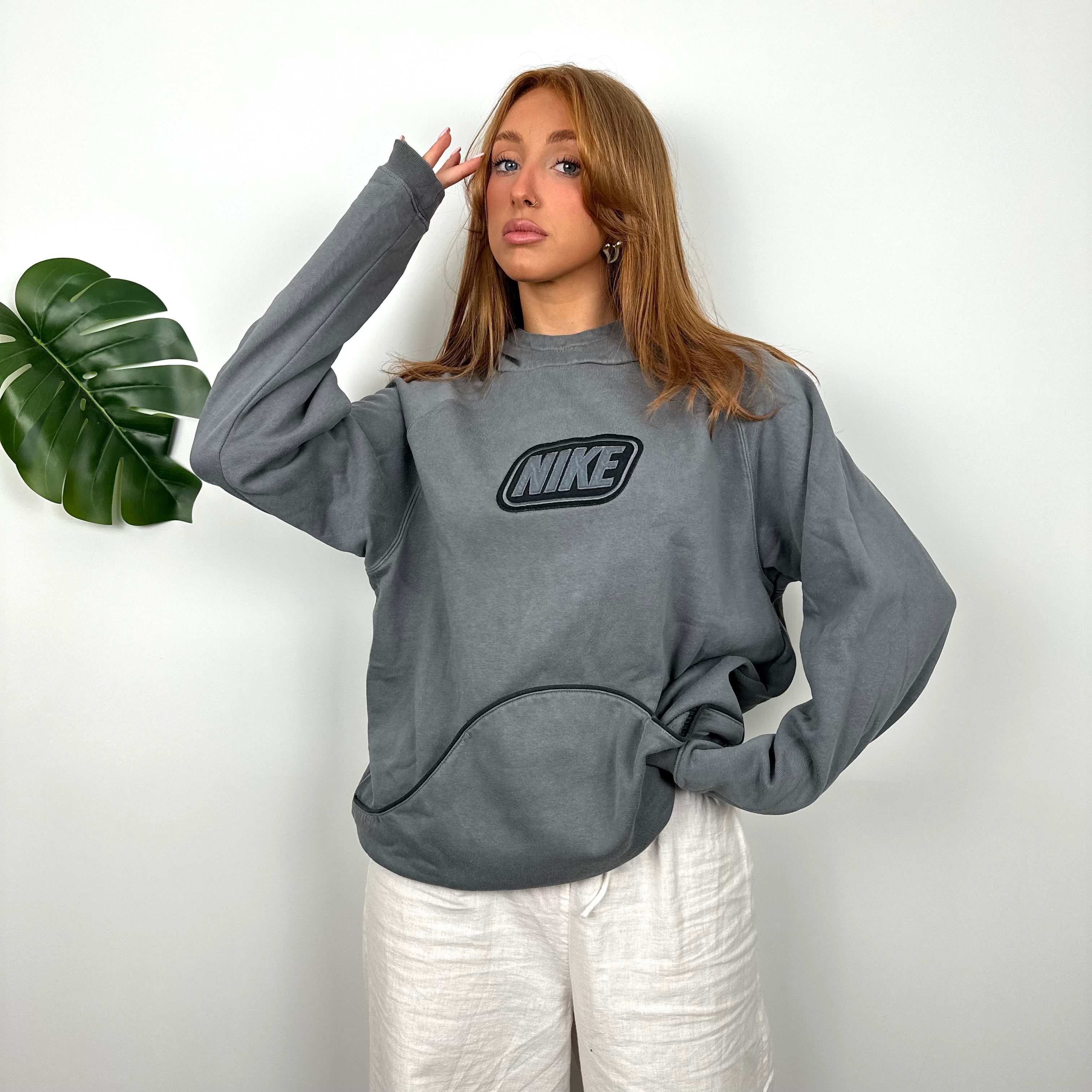 Nike RARE Grey Embroidered Spell Out Hoodie (S)