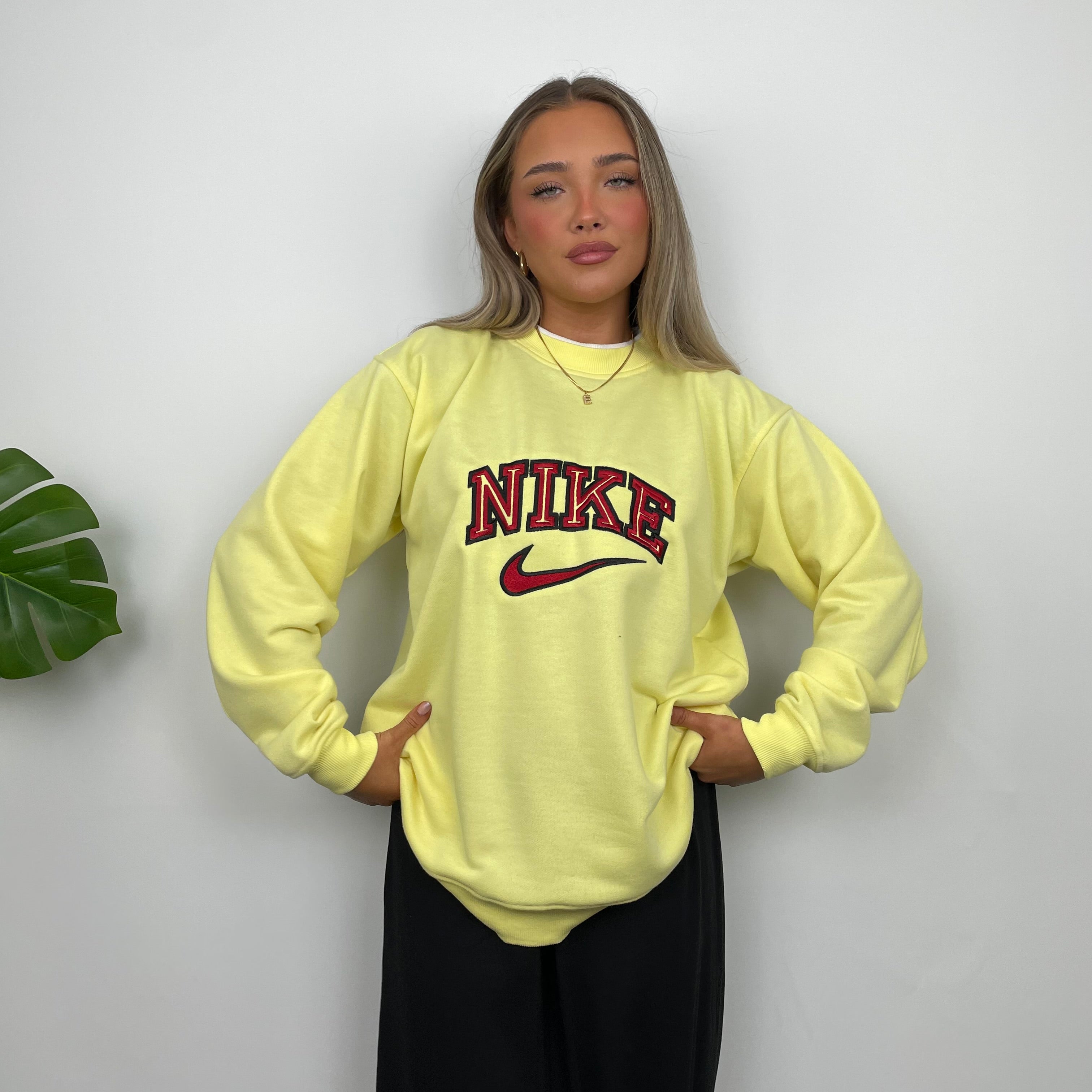 Nike Pastel Yellow Embroidered Spell Out Sweatshirt (L)