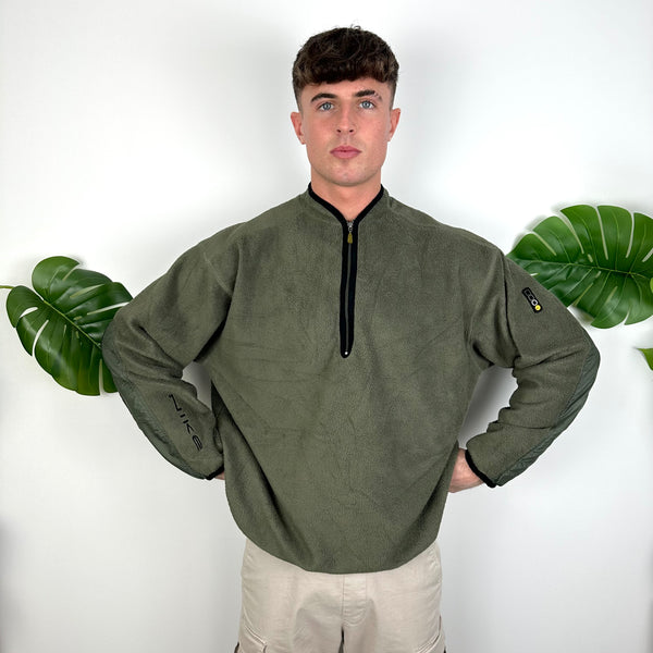 Nike Green Embroidered Spell Out Teddy Bear Fleece Quarter Zip Sweatshirt (L)