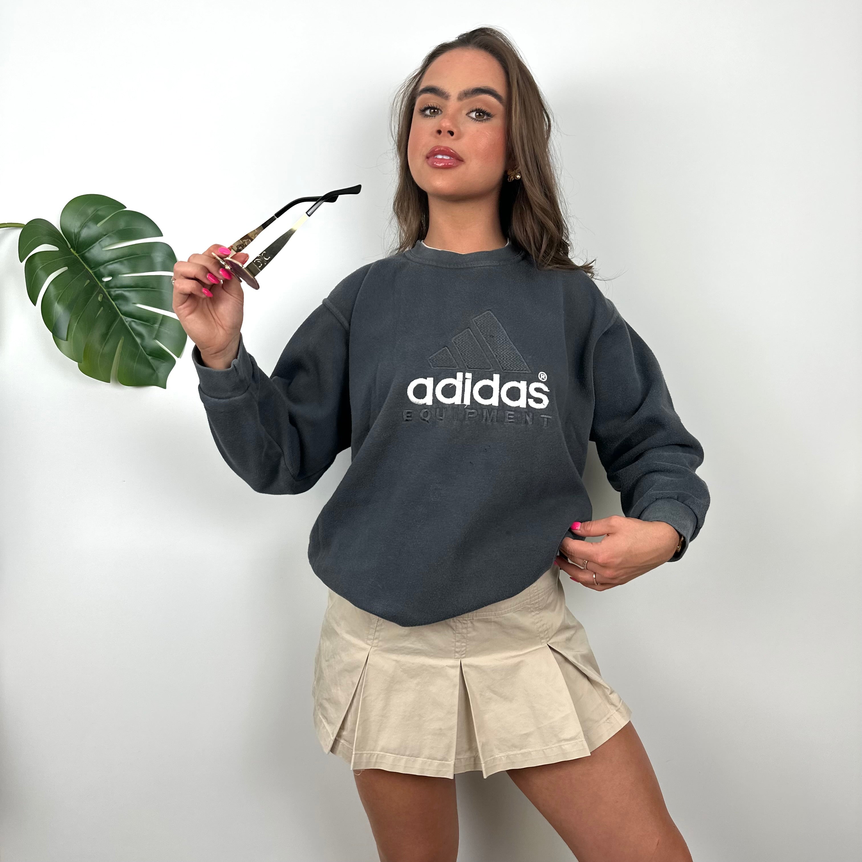 Adidas Equipment Grey Embroidered Spell Out Sweatshirt (S)