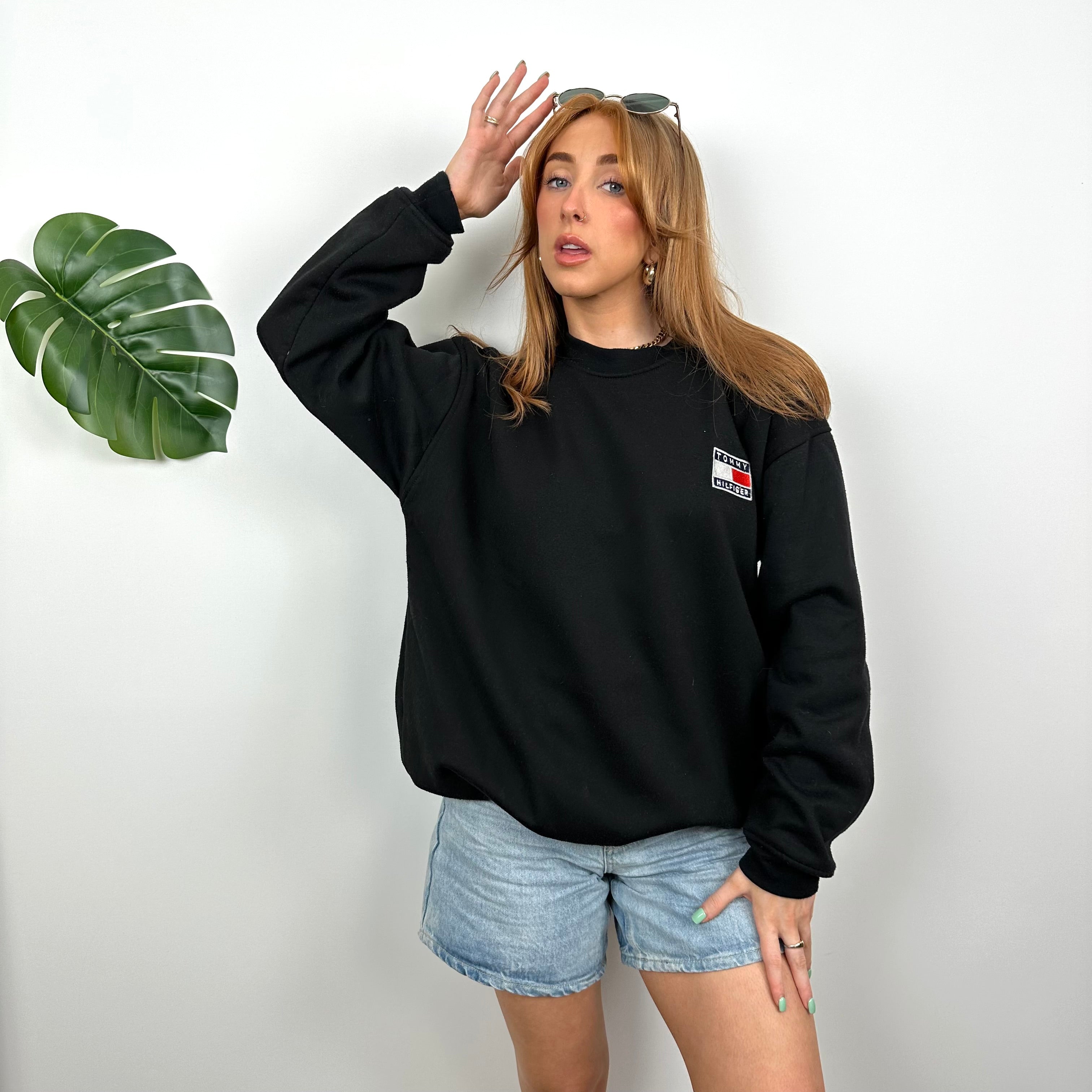 Tommy Hilfiger RARE Black Embroidered Spell Out Sweatshirt (L)