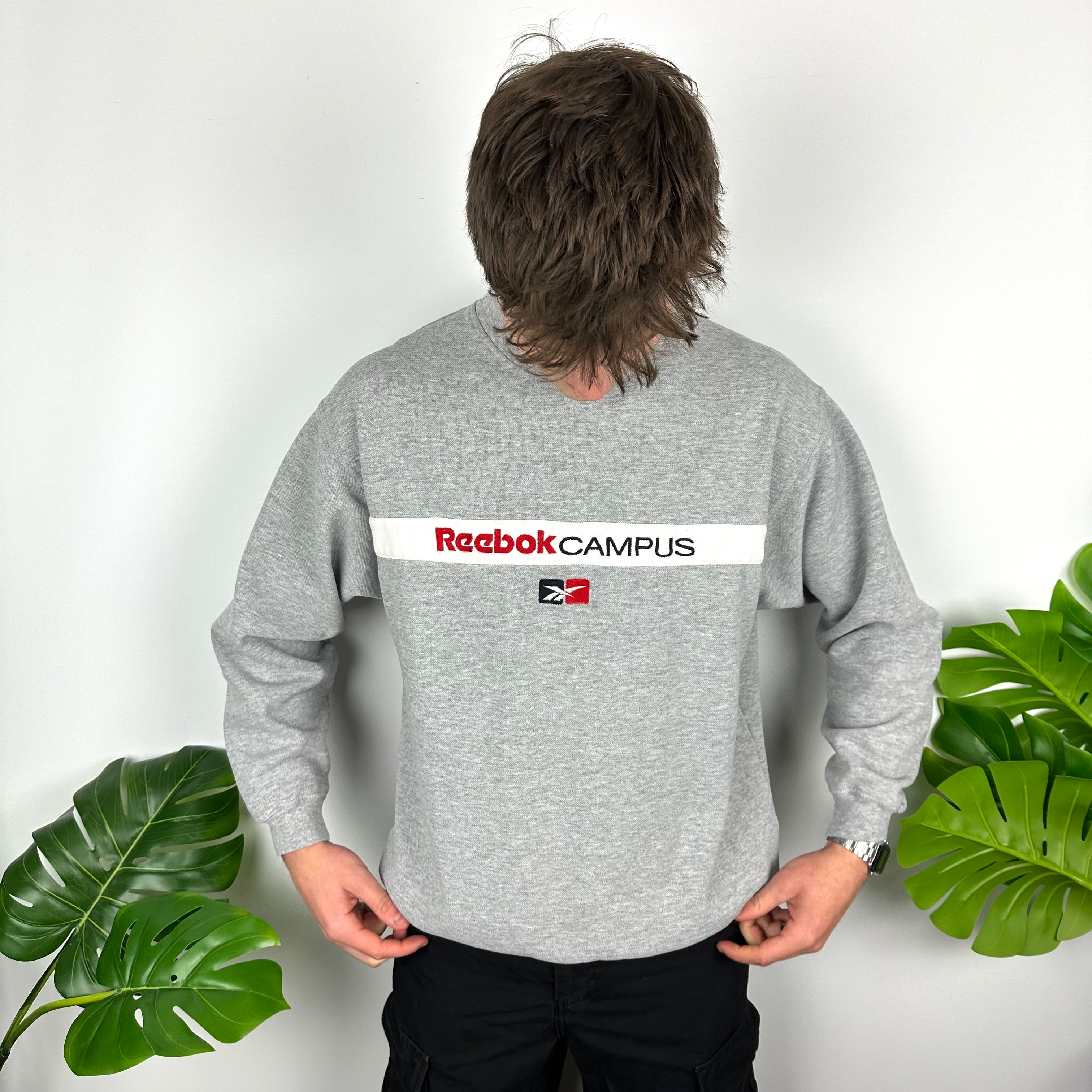Reebok Campus Grey Embroidered Spell Out Sweatshirt (L)