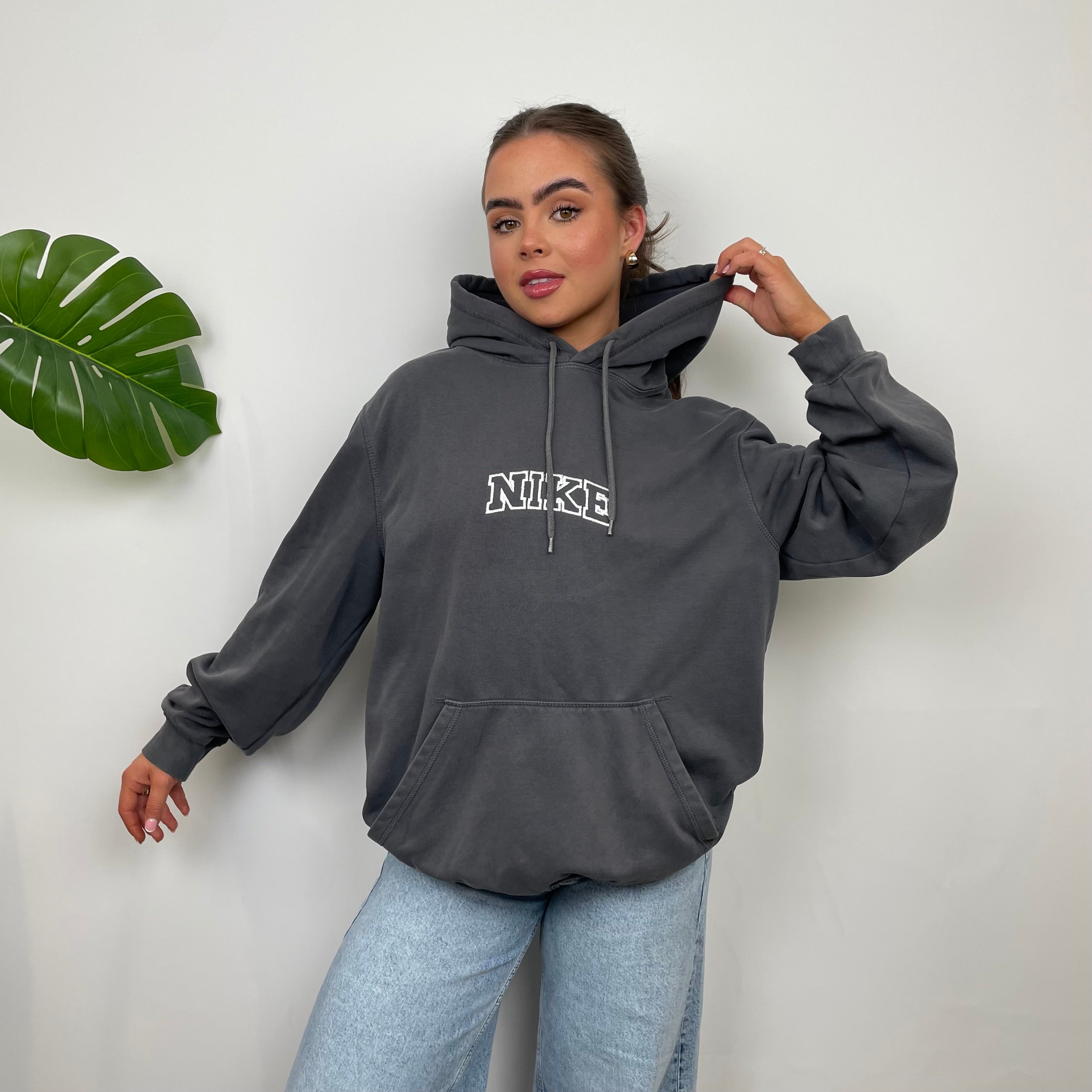 Nike Grey Embroidered Spell Out Hoodie (L)