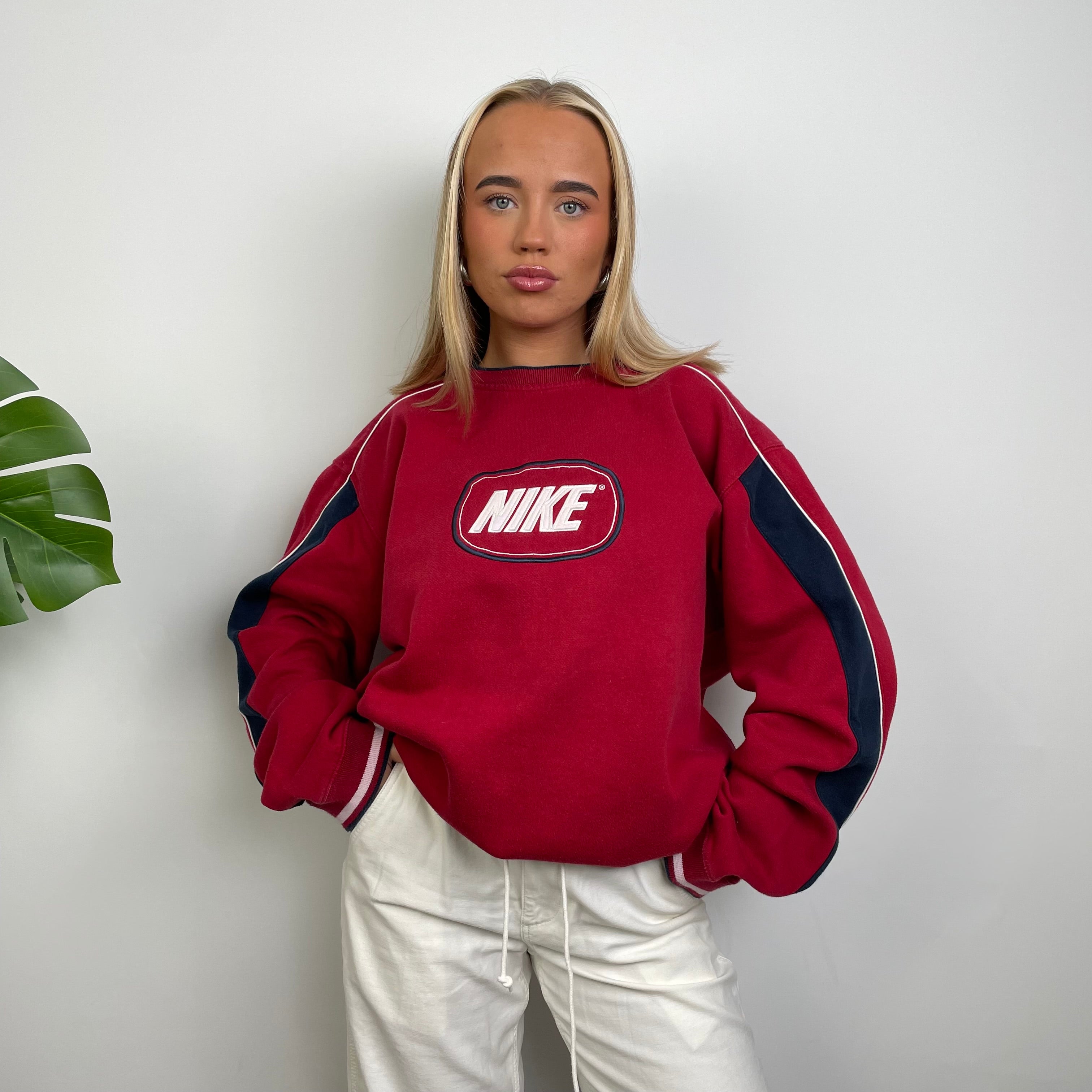 Nike Red Embroidered Spell Out Sweatshirt (L)