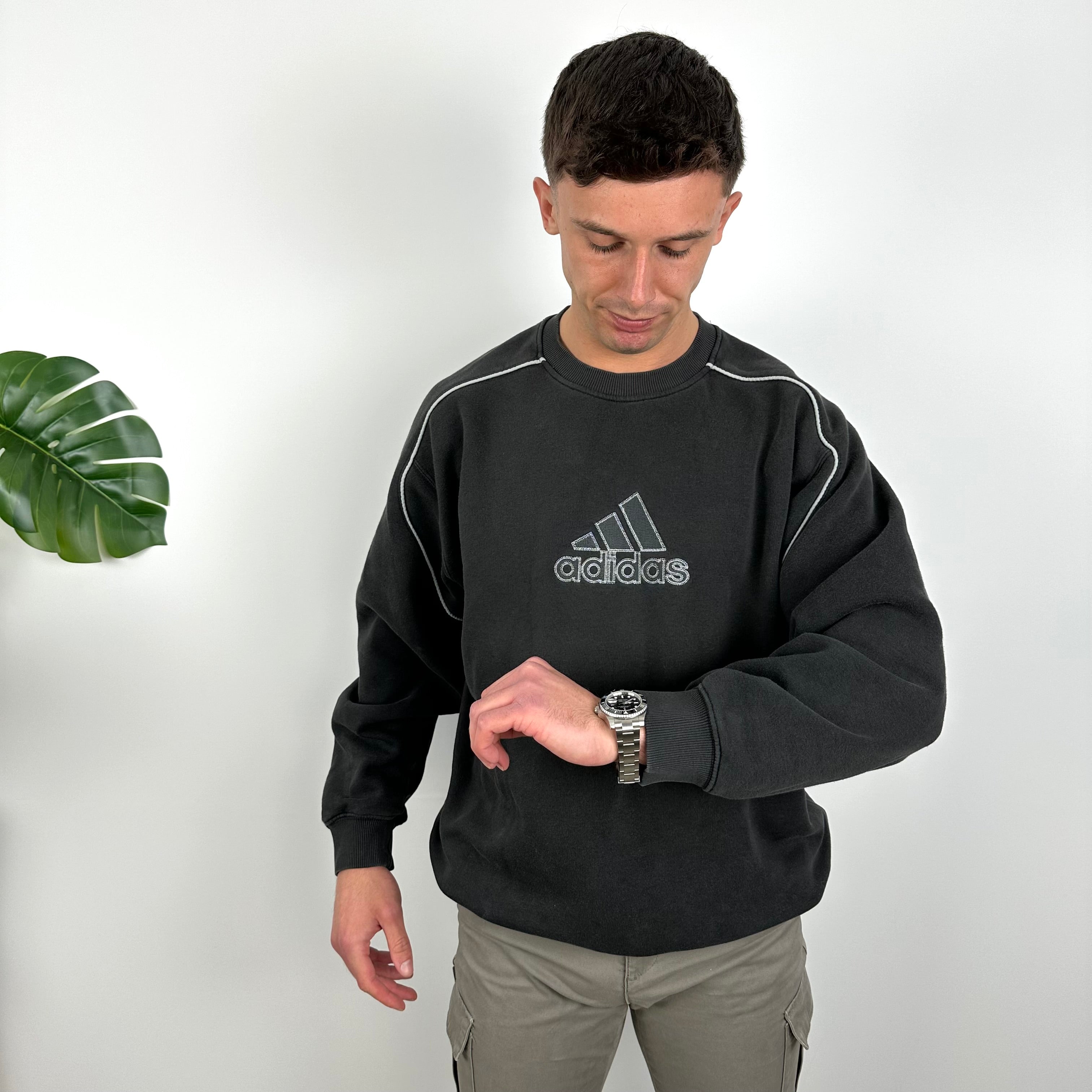 Adidas Black Embroidered Spell Out Sweatshirt (M)