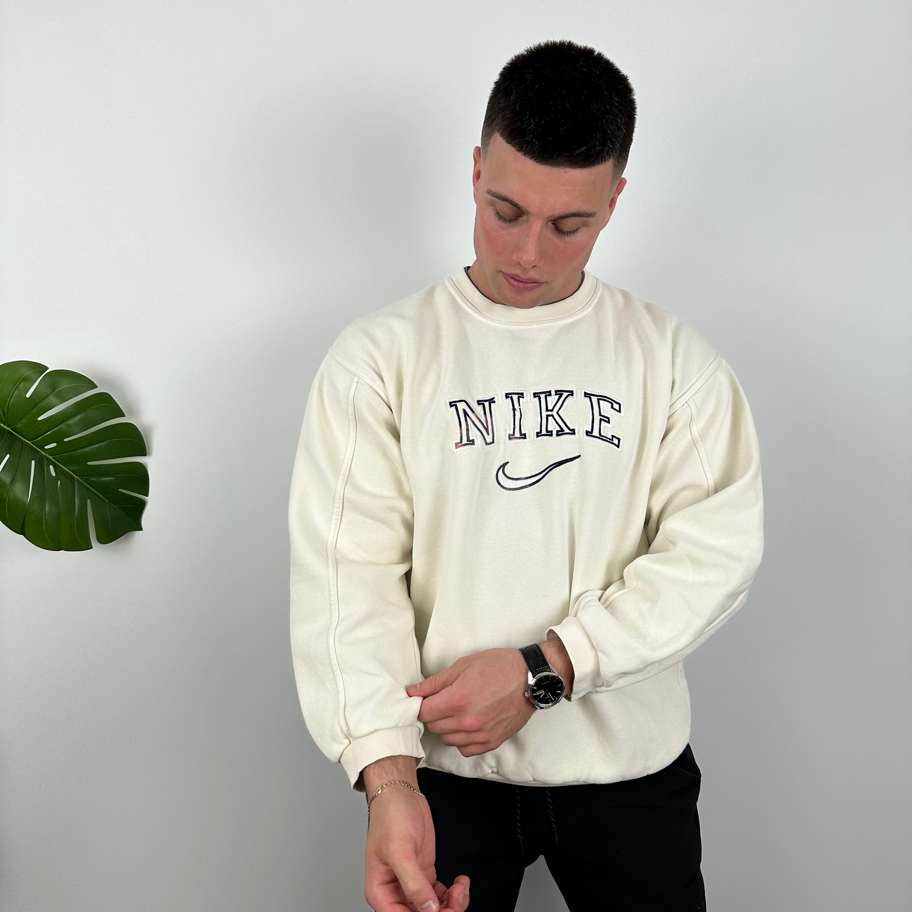 Nike Cream Embroidered Spell Out Sweatshirt (M)