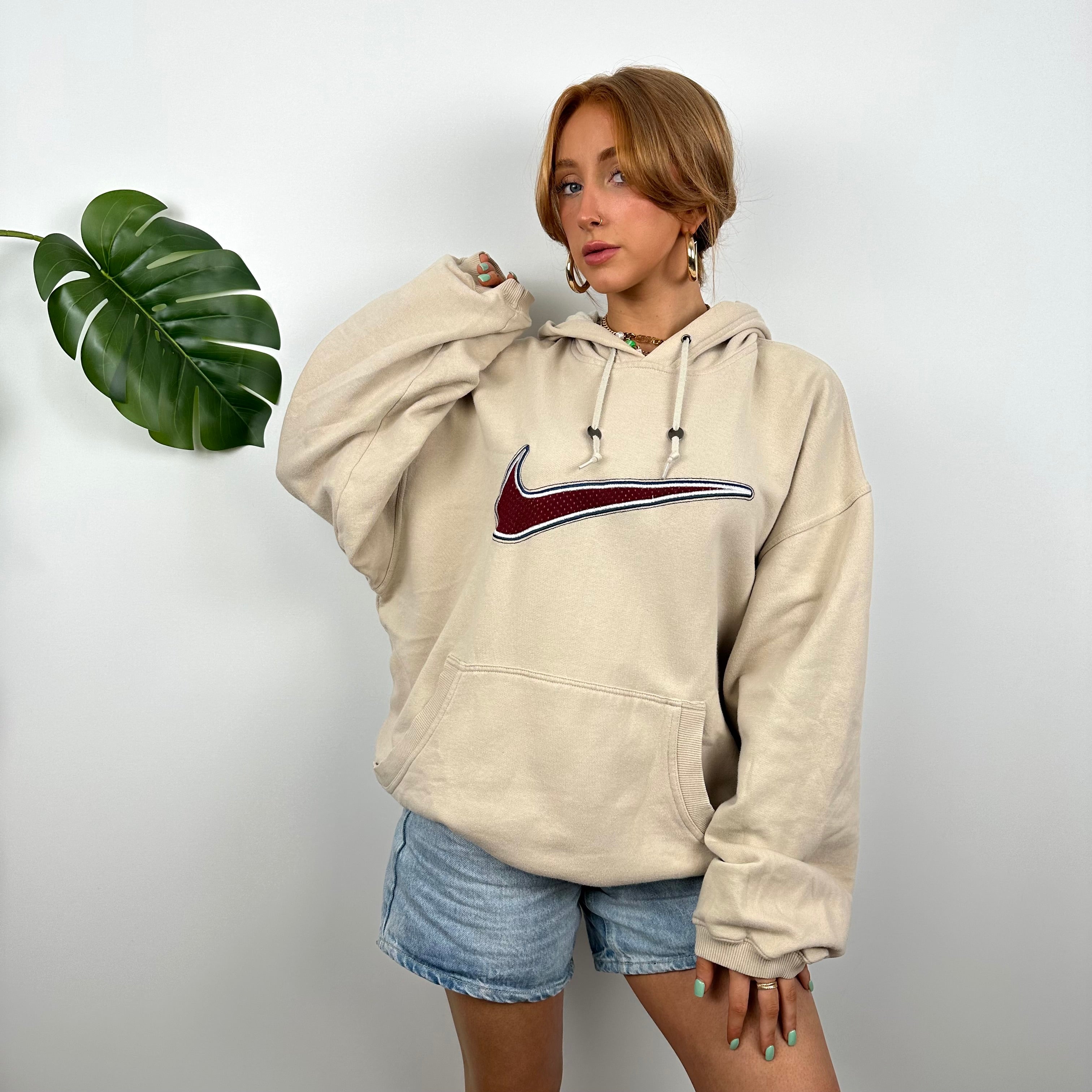 Nike Cream Embroidered Swoosh Hoodie (L)