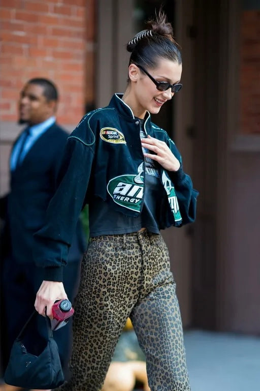 AMP Energy RARE Black NASCAR Racing Jacket as worn by Bella Hadid (L)