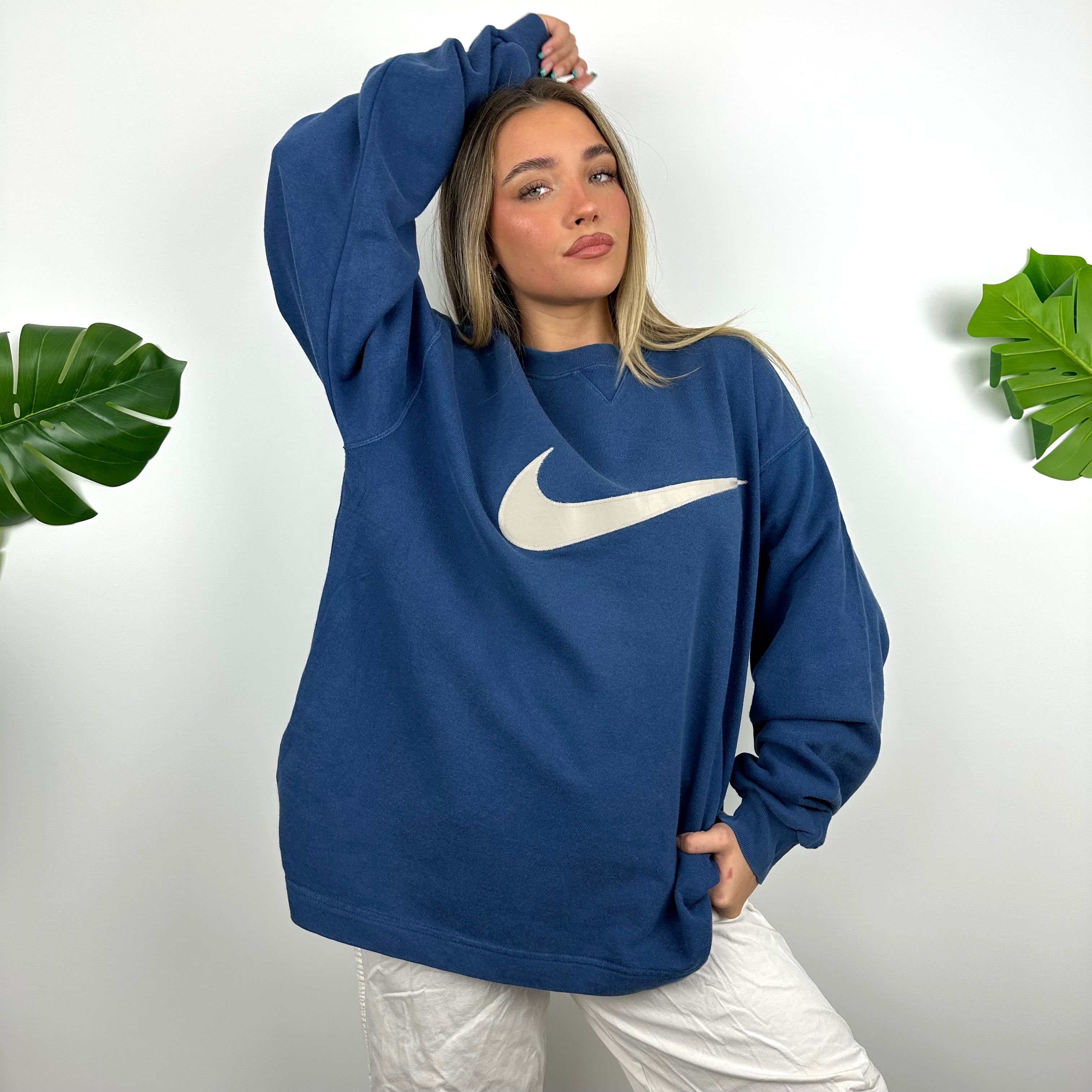 Nike Blue Embroidered Swoosh Sweatshirt (M)