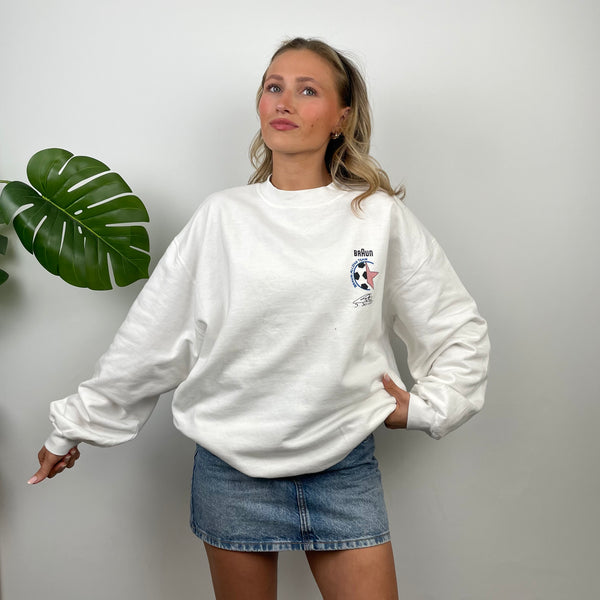 Braun x France 1998 RARE White Embroidered Spell Out Sweatshirt (L)