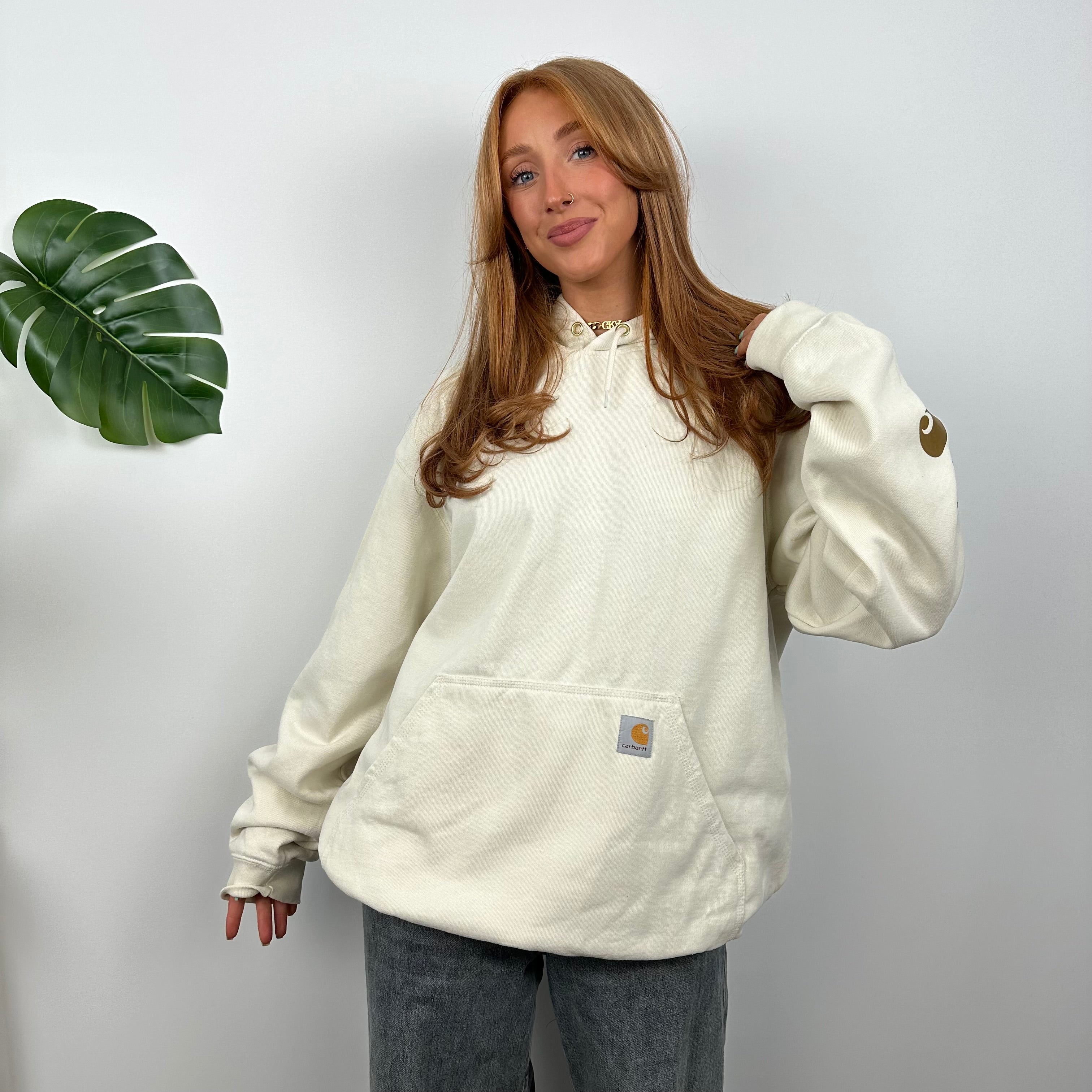 Carhartt Cream Embroidered Logo Hoodie (L)