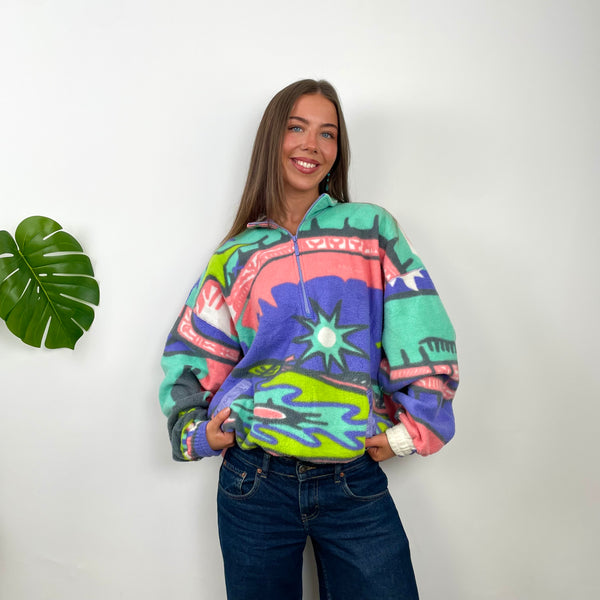 Adidas Colour Block Teddy Bear Quarter Zip Up Fleece