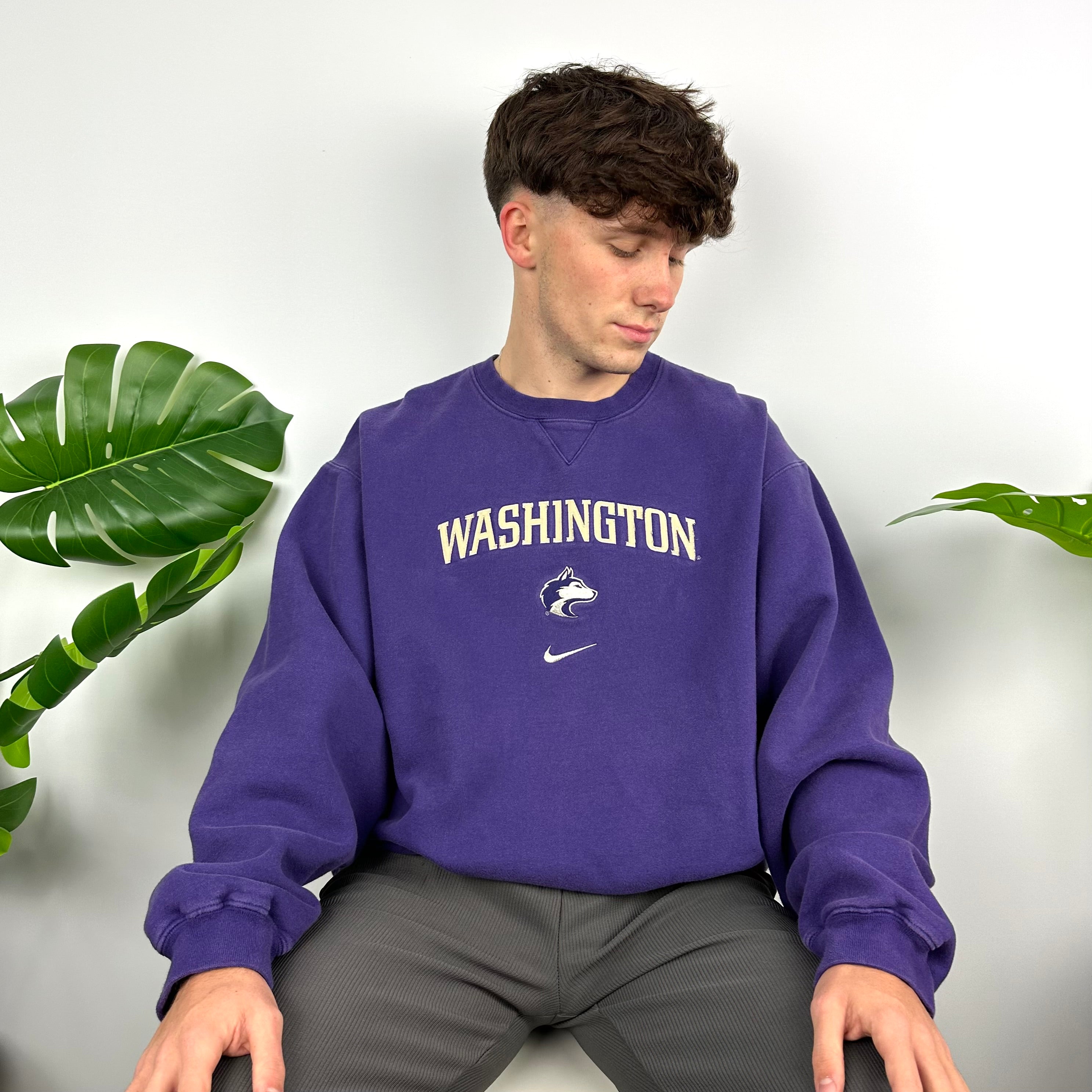 Nike x Washington Purple Embroidered Spell Out Sweatshirt (L)