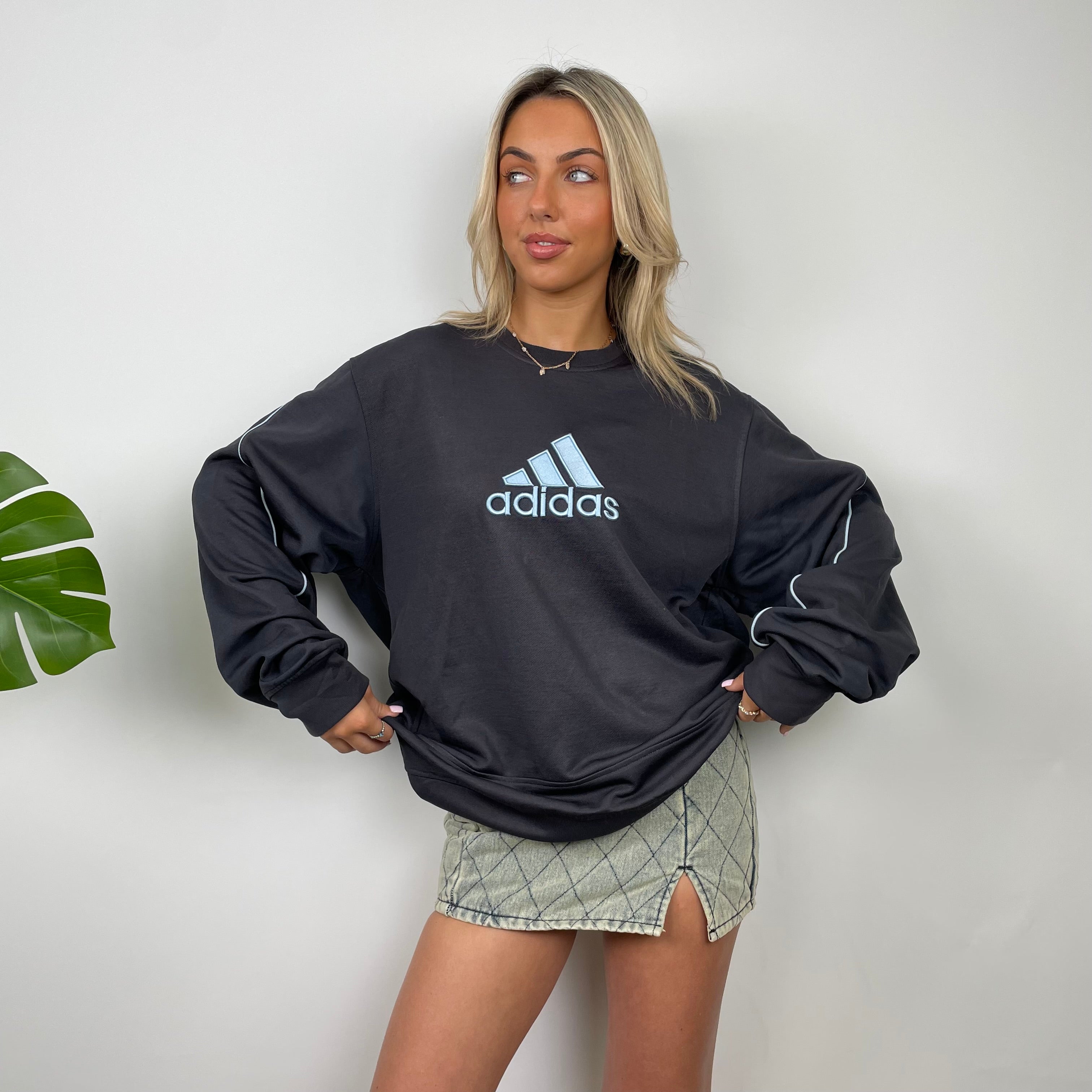 Adidas Charcoal Grey Embroidered Spell Out Sweatshirt (L)